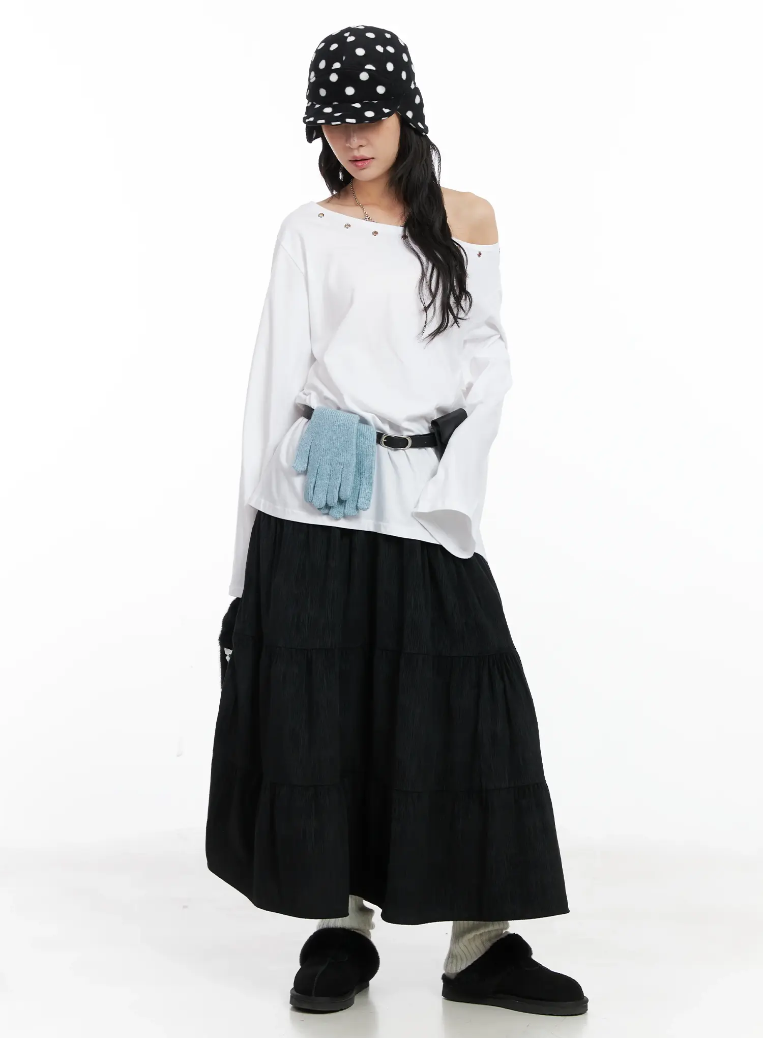 Off-Shoulder Grommet Long Sleeve Top CD502 - Image 3