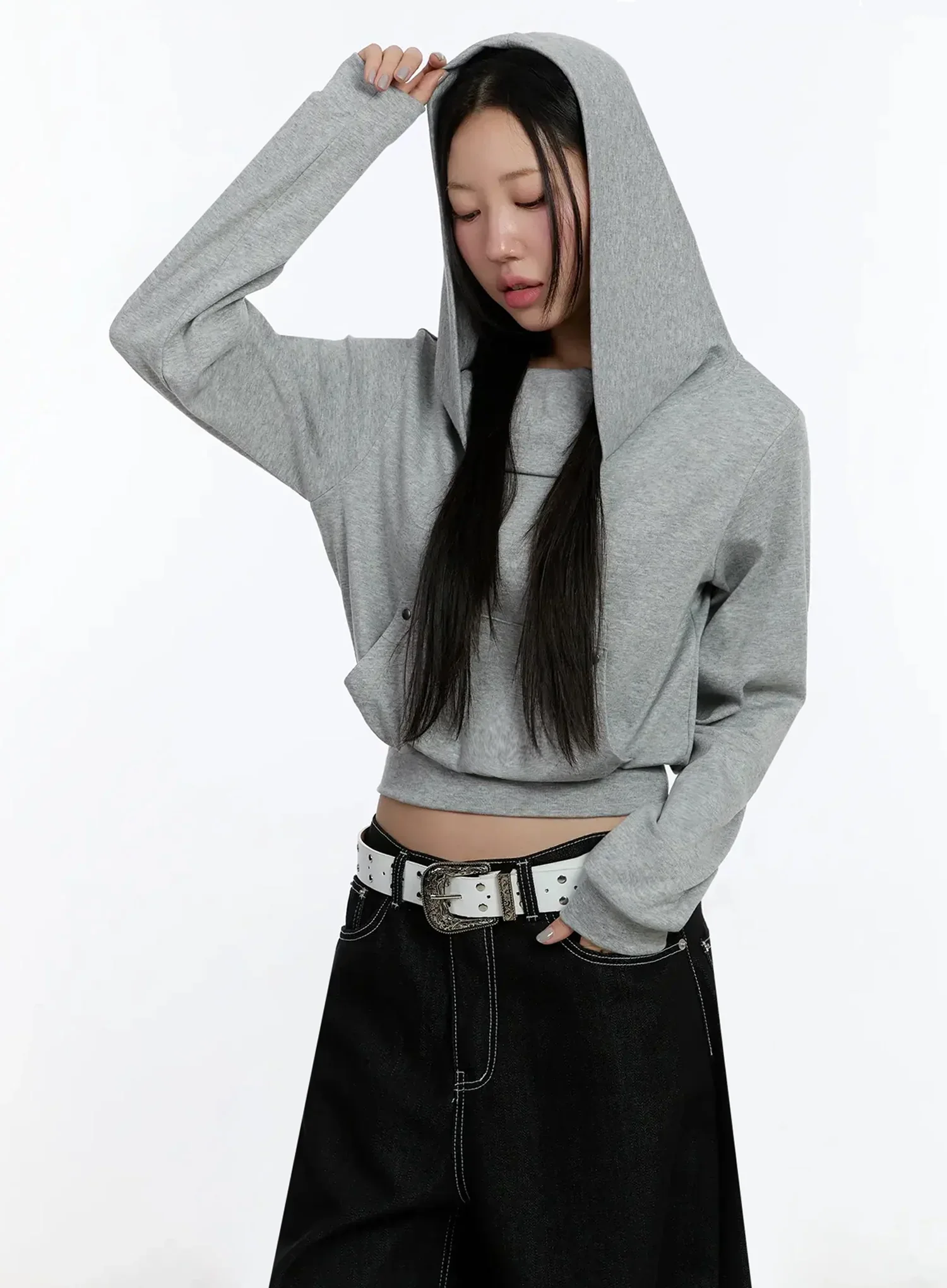 Off-Shoulder Hooded Sweatshirt IM513 - Image 2