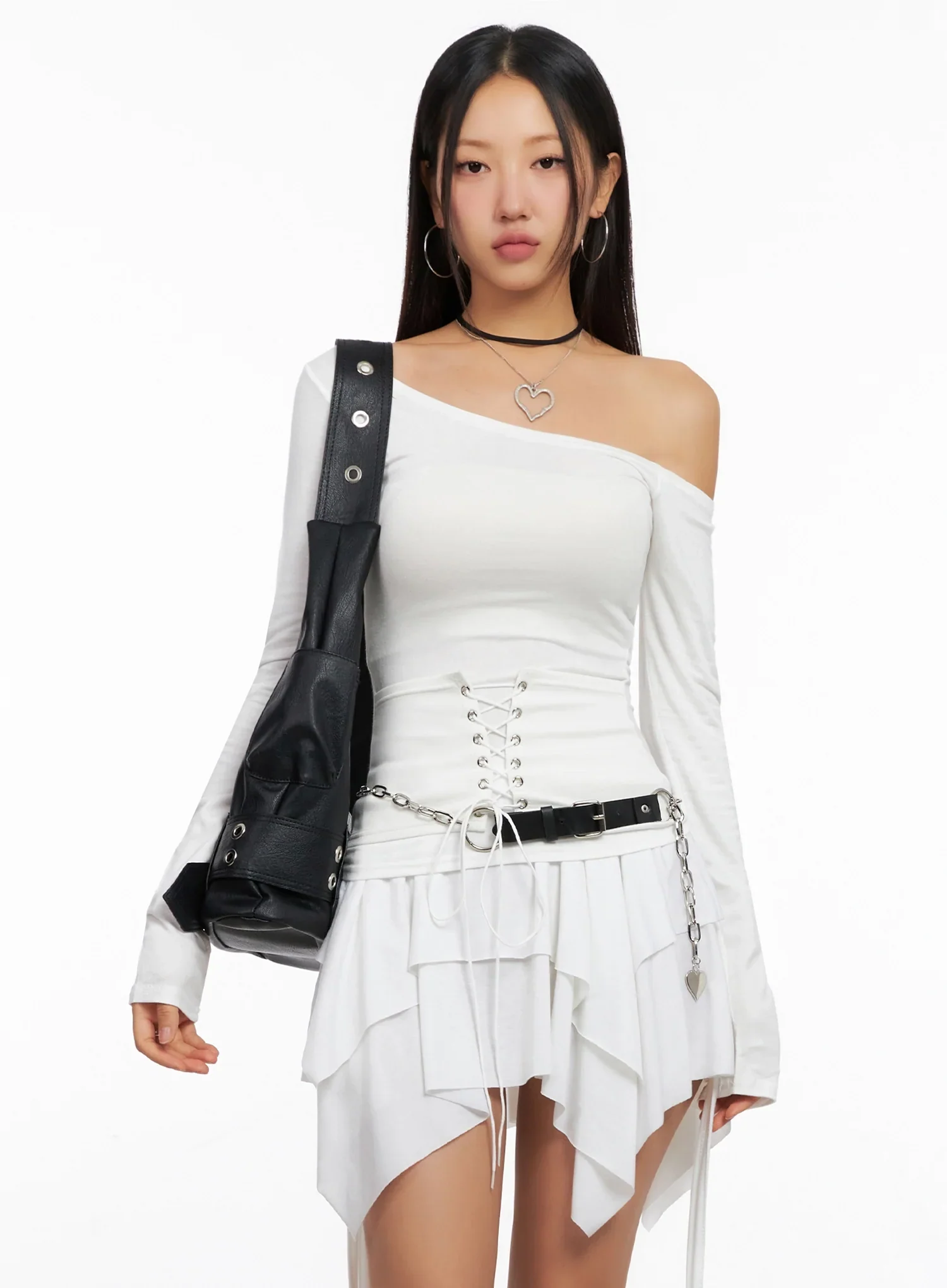 Off-Shoulder Lace-Up Corset Blouse IG528
