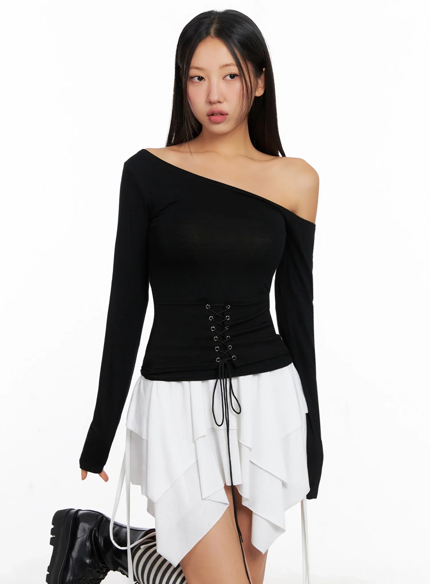 Off-Shoulder Lace-Up Corset Blouse IG528 - Image 12
