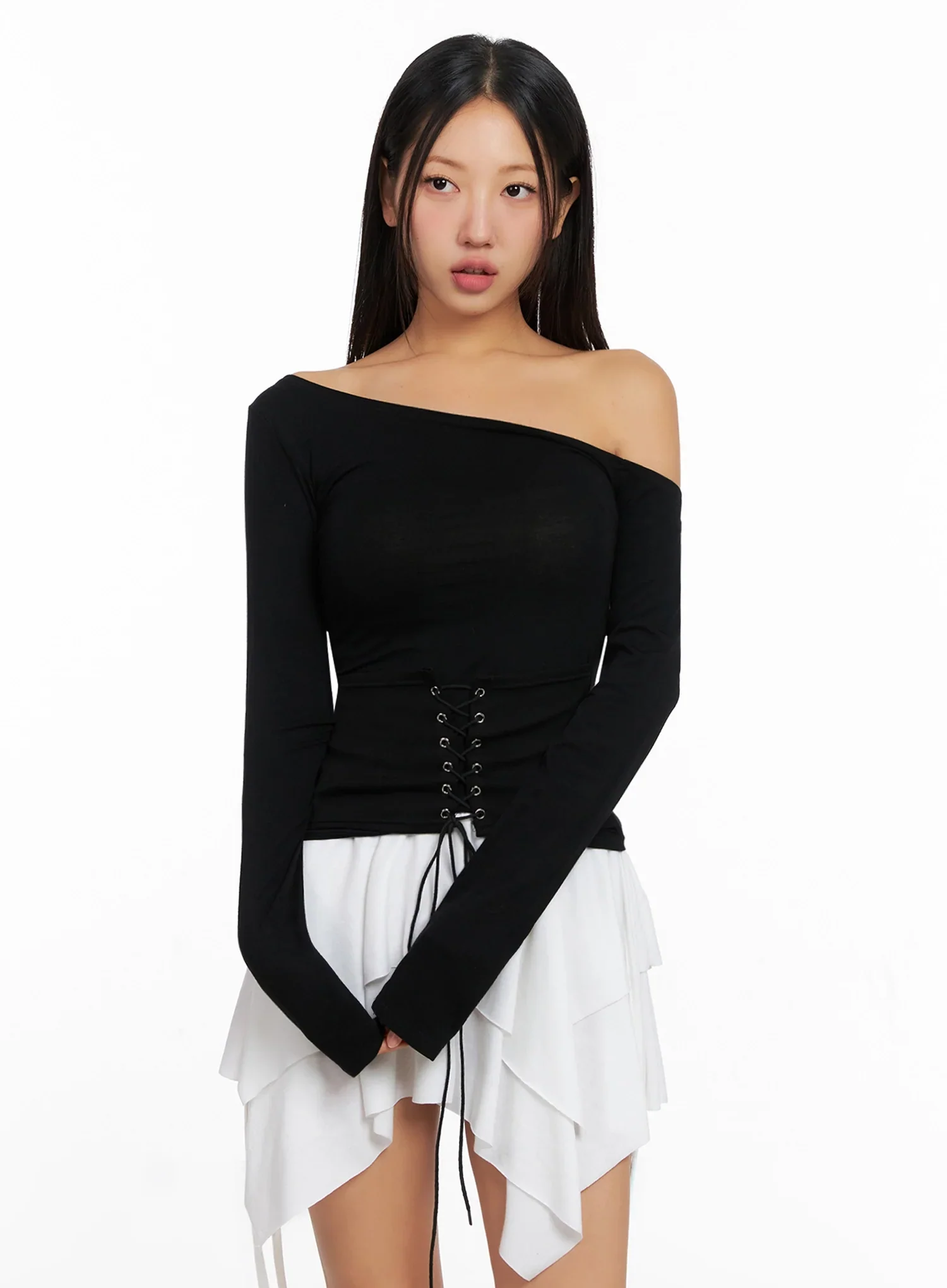 Off-Shoulder Lace-Up Corset Blouse IG528 - Image 6