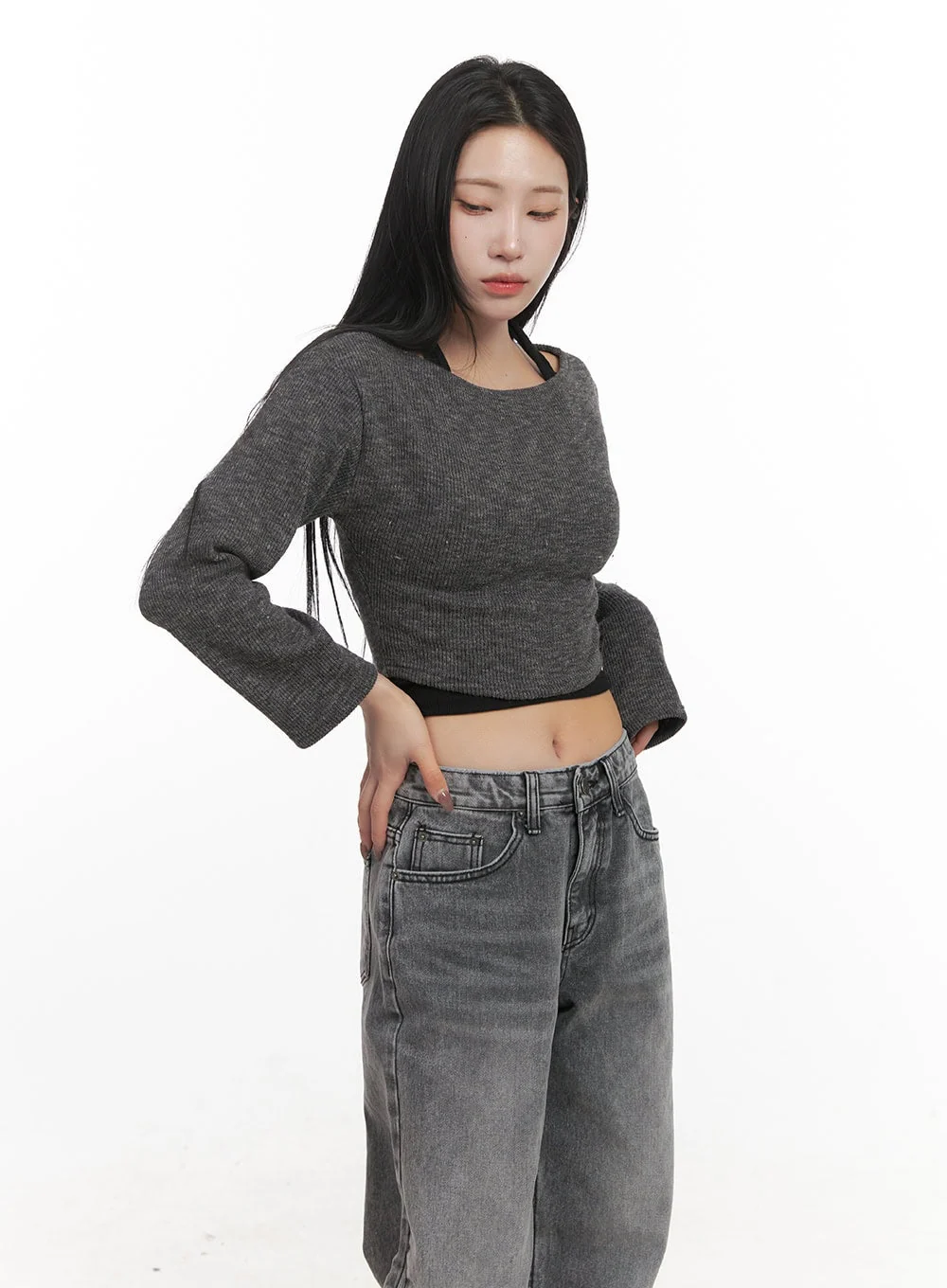 Off-Shoulder Long Sleeve Crop Top CJ517 - Image 8