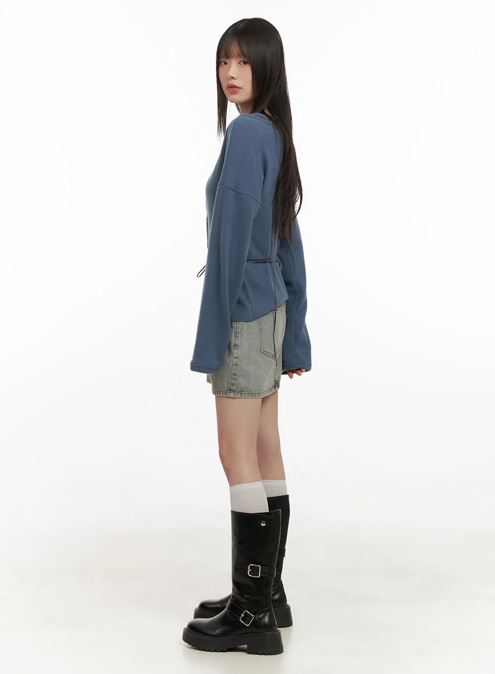 Off-Shoulder Loose-Fit Buttoned Cardigan CD426 - Image 3