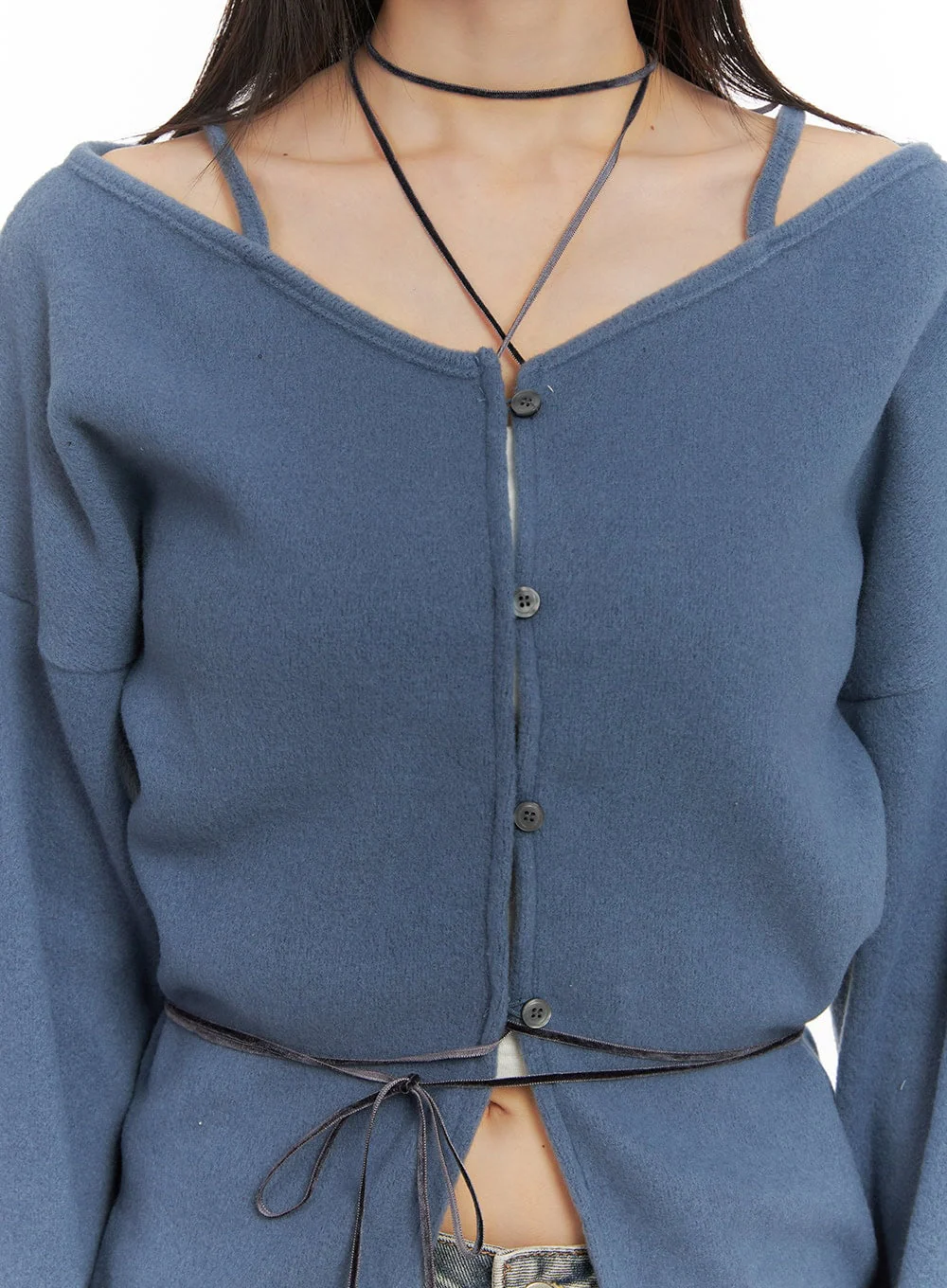 Off-Shoulder Loose-Fit Buttoned Cardigan CD426 - Image 7