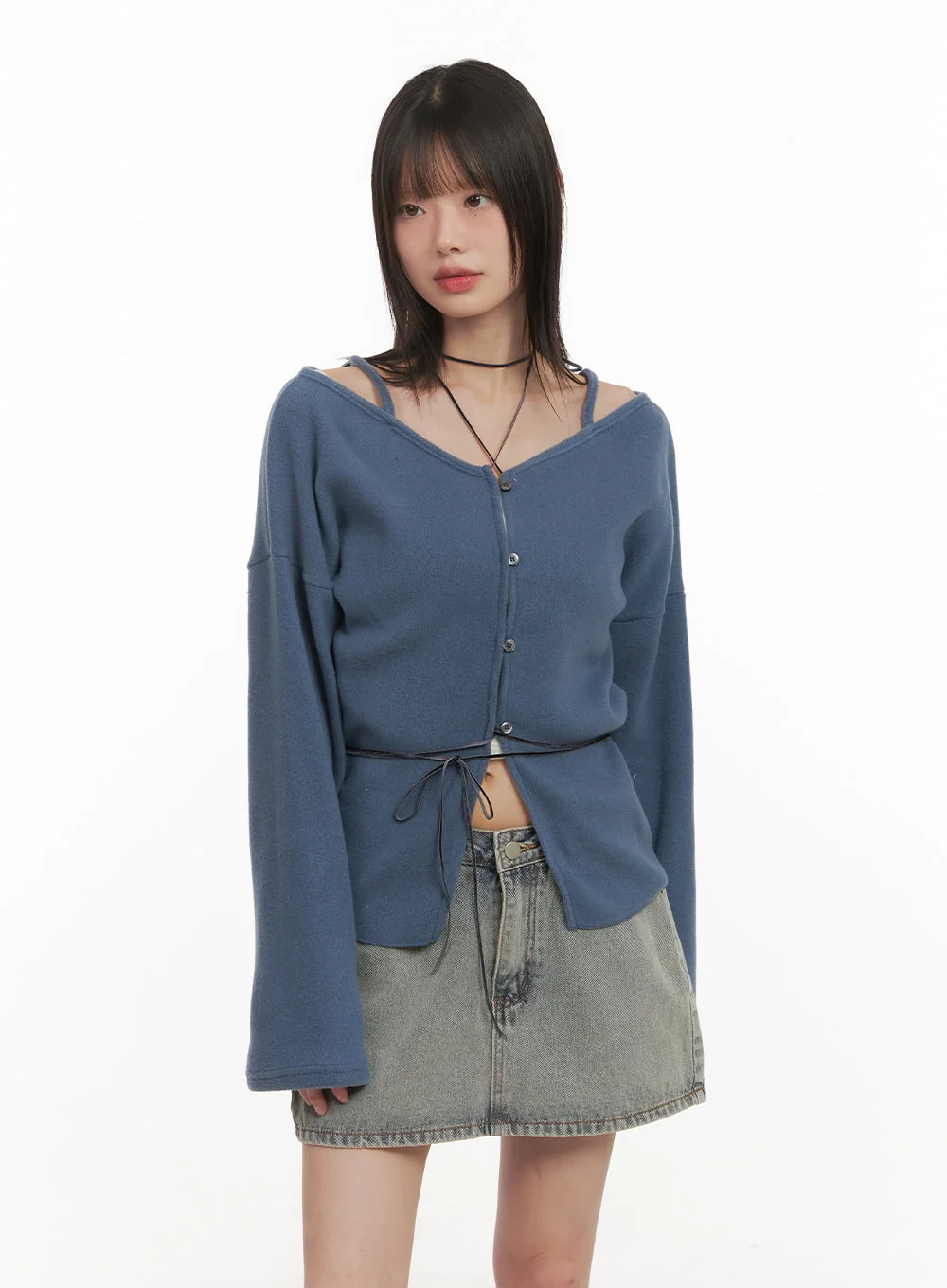 Off-Shoulder Loose-Fit Buttoned Cardigan CD426 - Image 9
