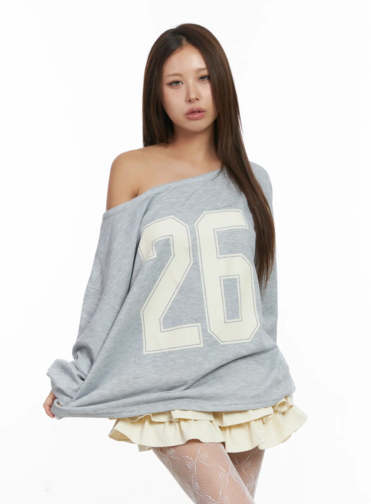 Off-Shoulder Loose Fit Sweatshirt CJ513 - Image 2