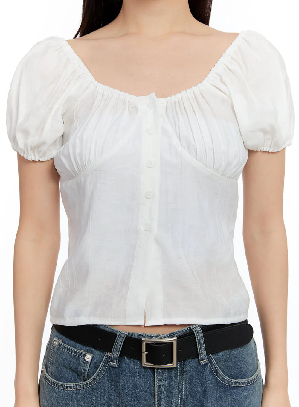 Off-Shoulder Puff-Sleeve Crop Top IU509 - Image 3