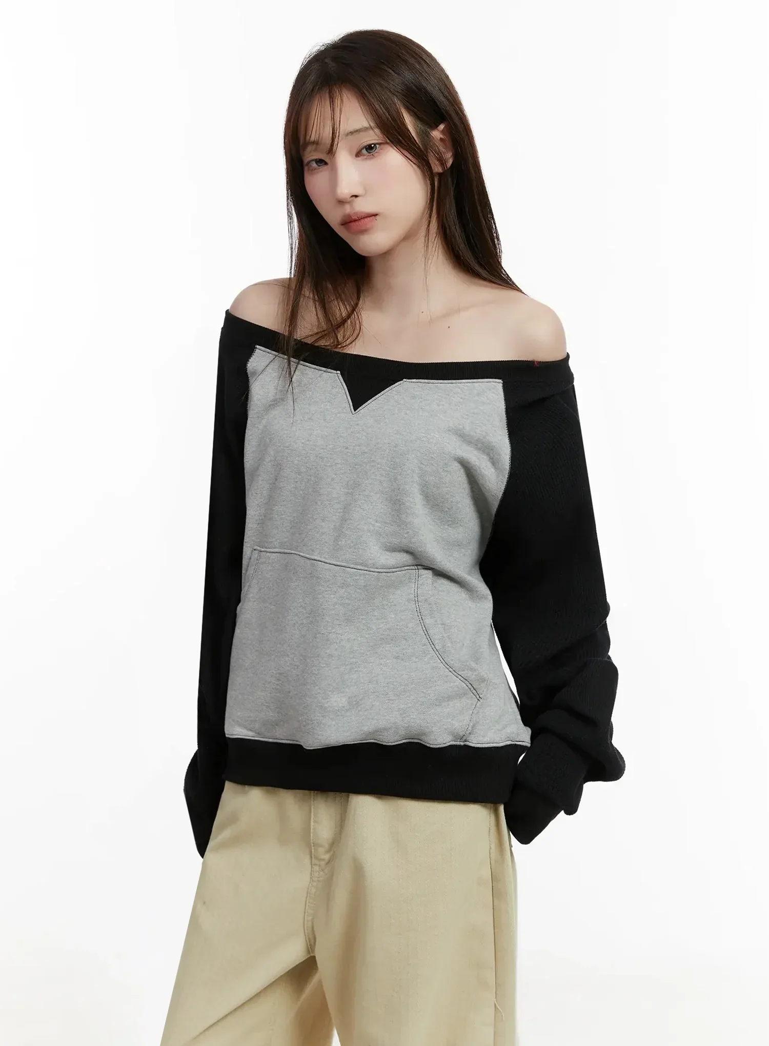 Off-Shoulder Raglan Sweatshirt IJ521 - Image 11