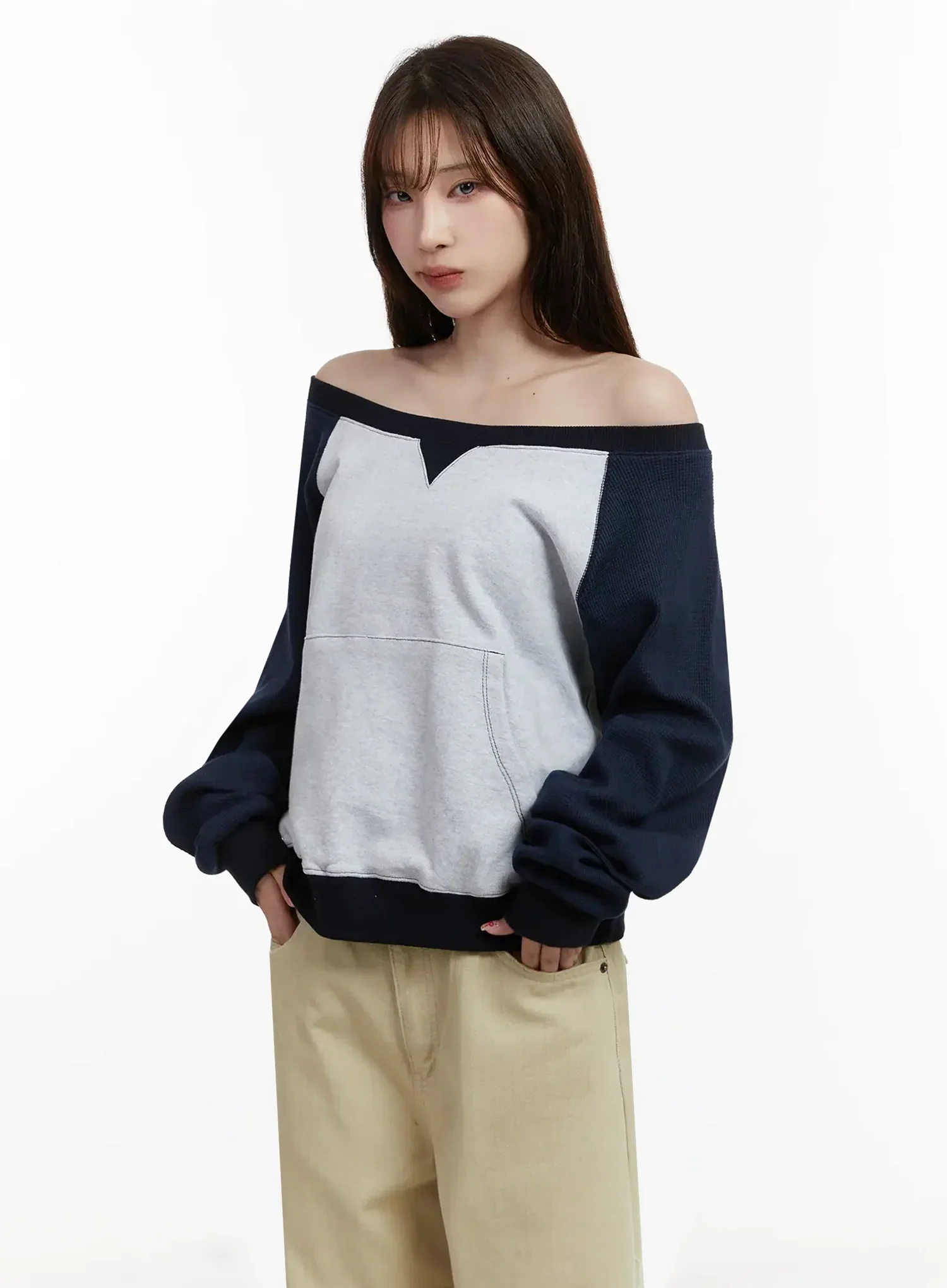 Off-Shoulder Raglan Sweatshirt IJ521 - Image 7