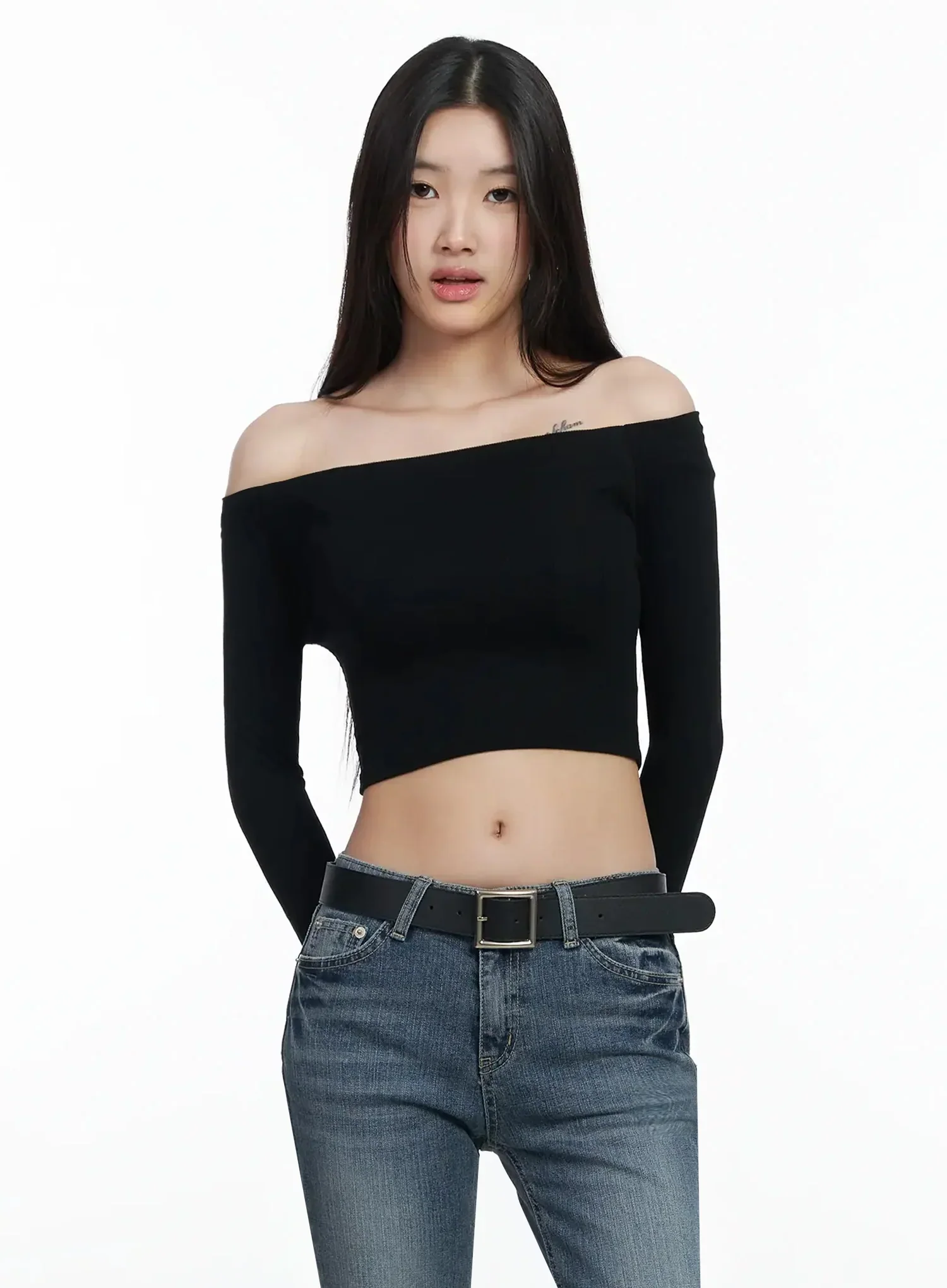Off-Shoulder Ribbed Crop Top IM503 - Image 3