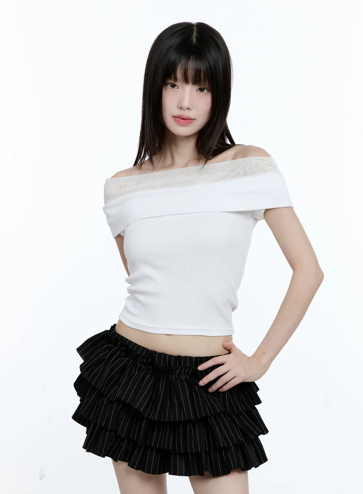 Off-Shoulder Ribbed Knit Top CG507 - Image 12