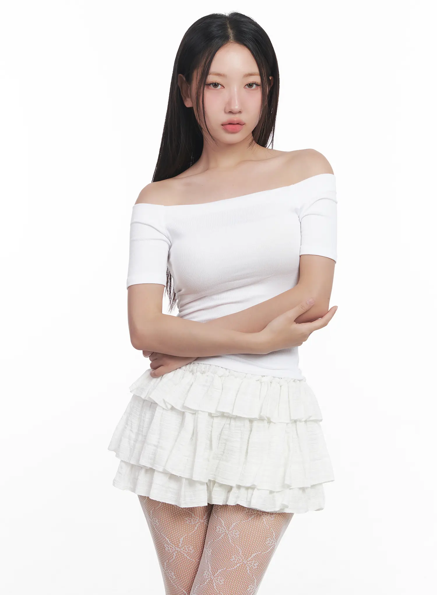 Off-Shoulder Ribbed Tee CU516