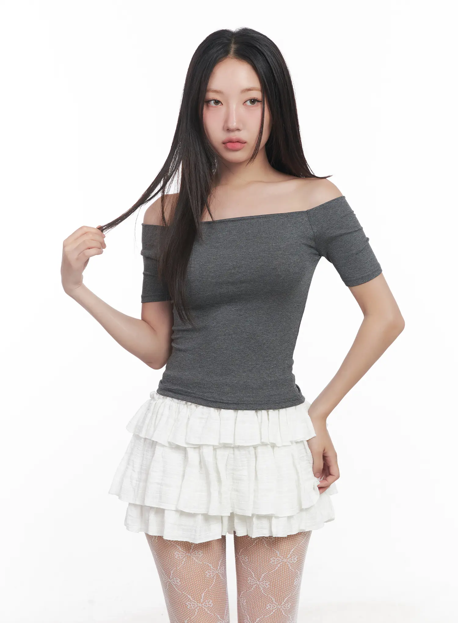 Off-Shoulder Ribbed Tee CU516 - Image 9