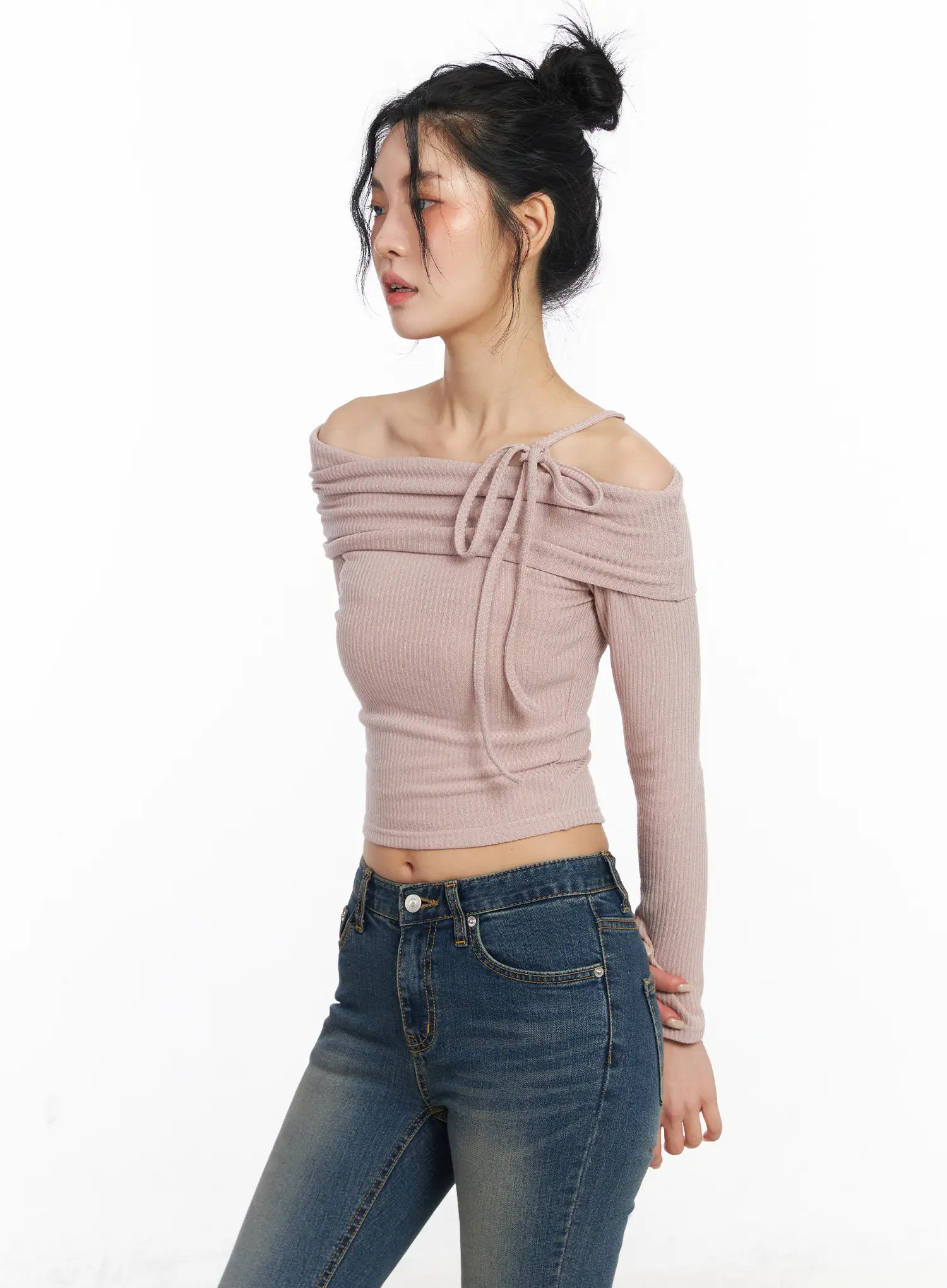 Off-Shoulder Ribbon Crop Top CJ523 - Image 6