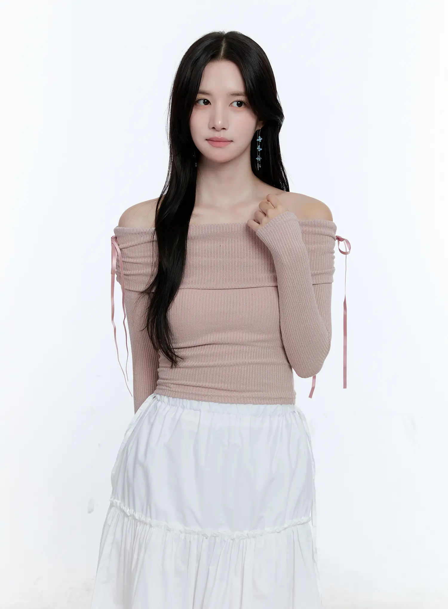 Off-Shoulder Ruched Knit Top CG512 - Image 2
