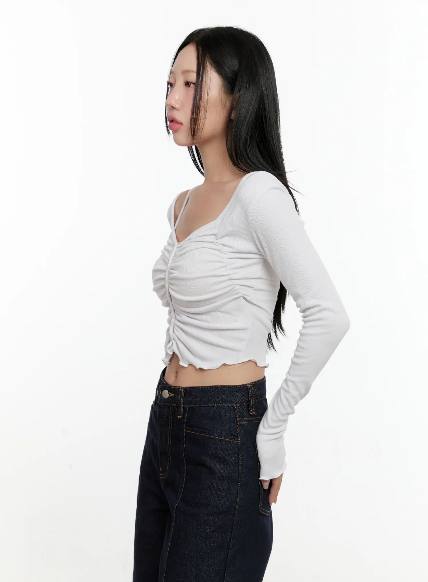 Off-Shoulder Ruched Long Sleeve Top CN506 - Image 7