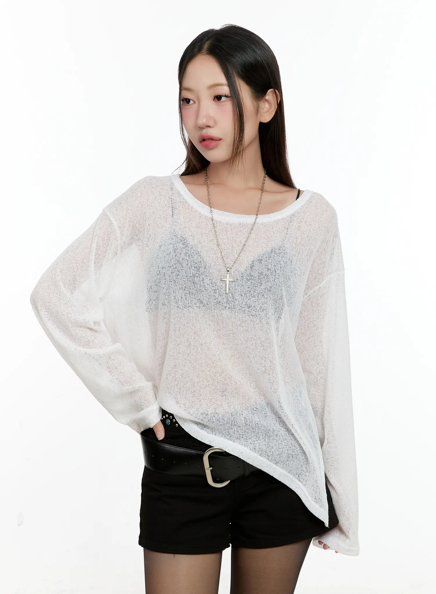 Off-Shoulder Sheer Long-Sleeve Top CG501 - Image 14