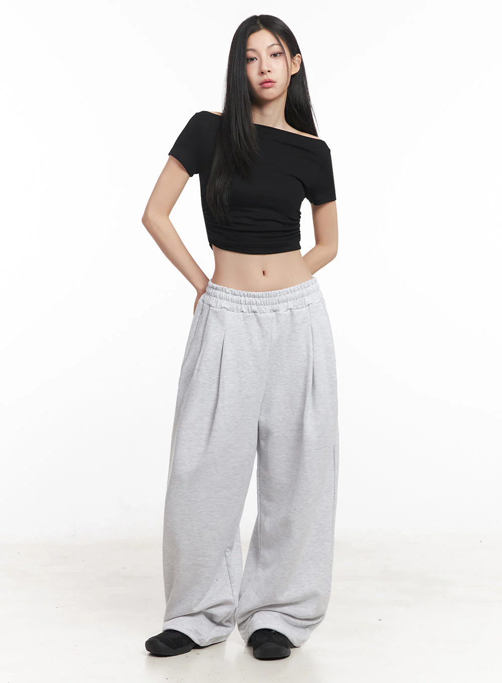 Off-Shoulder Shirred Crop Tee IY516 - Image 2