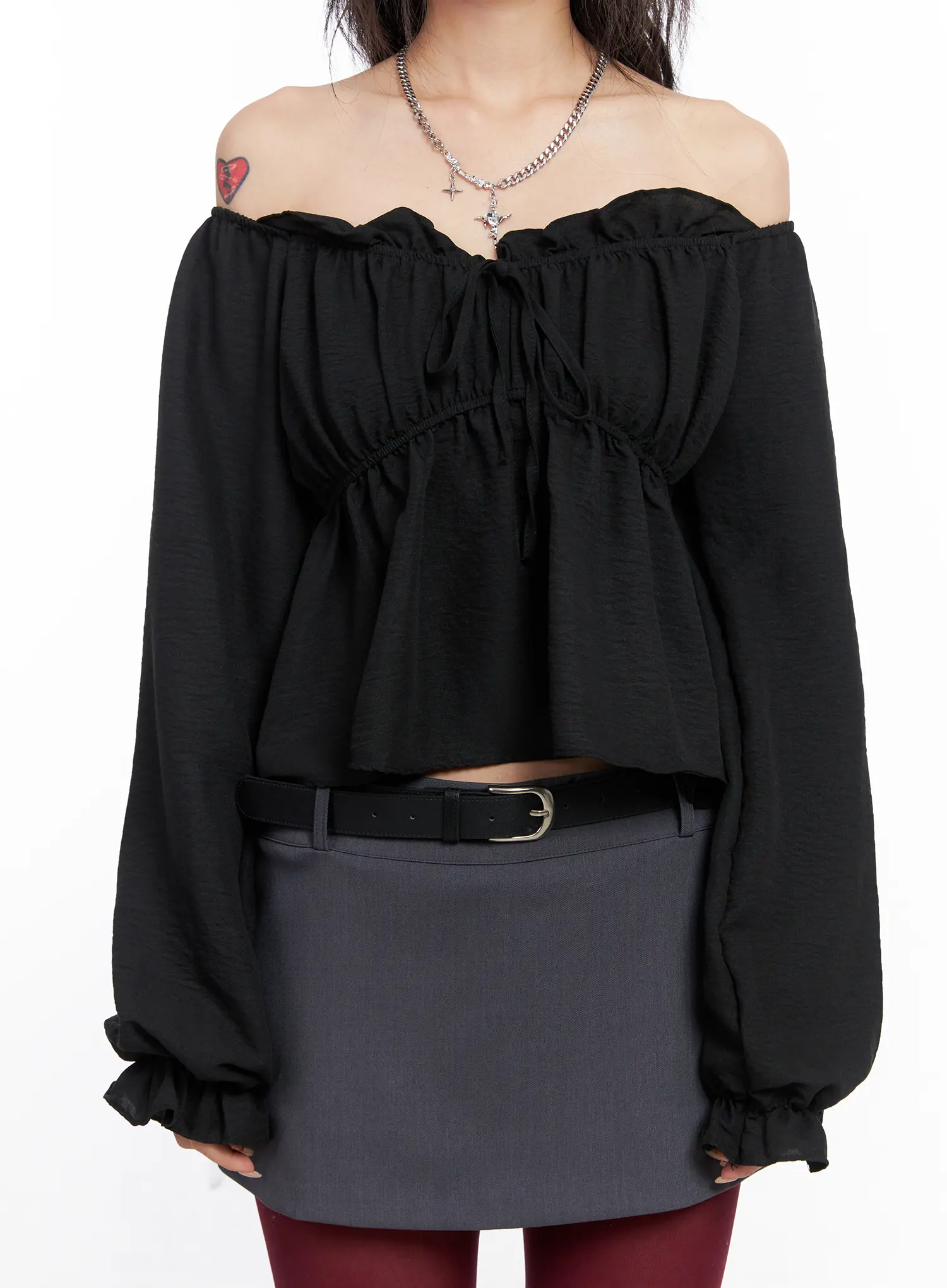 Off-Shoulder Shirred Ribbon Blouse CO508 - Image 4