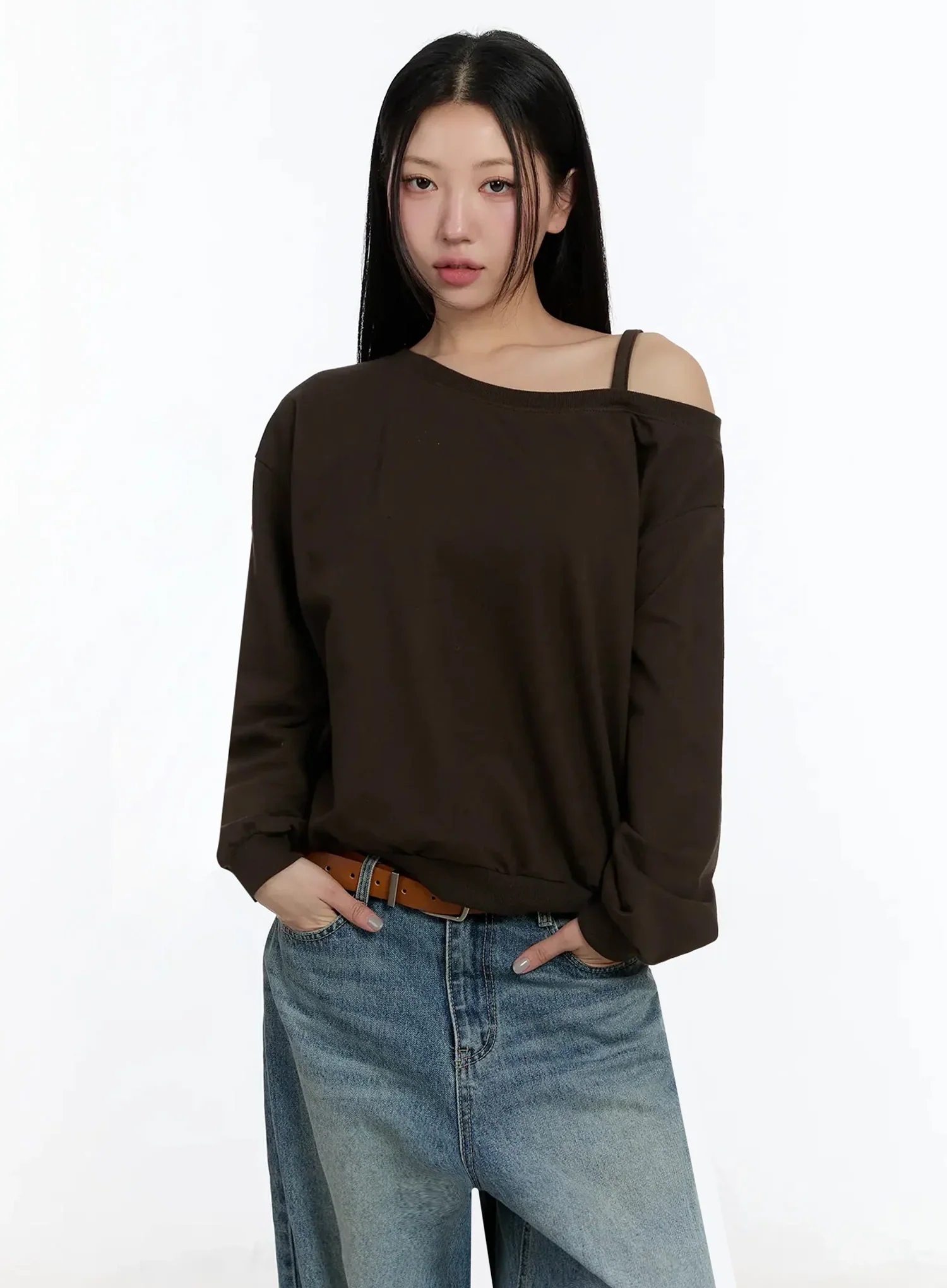 Off-Shoulder Simple Sweatshirt IM509 - Image 7
