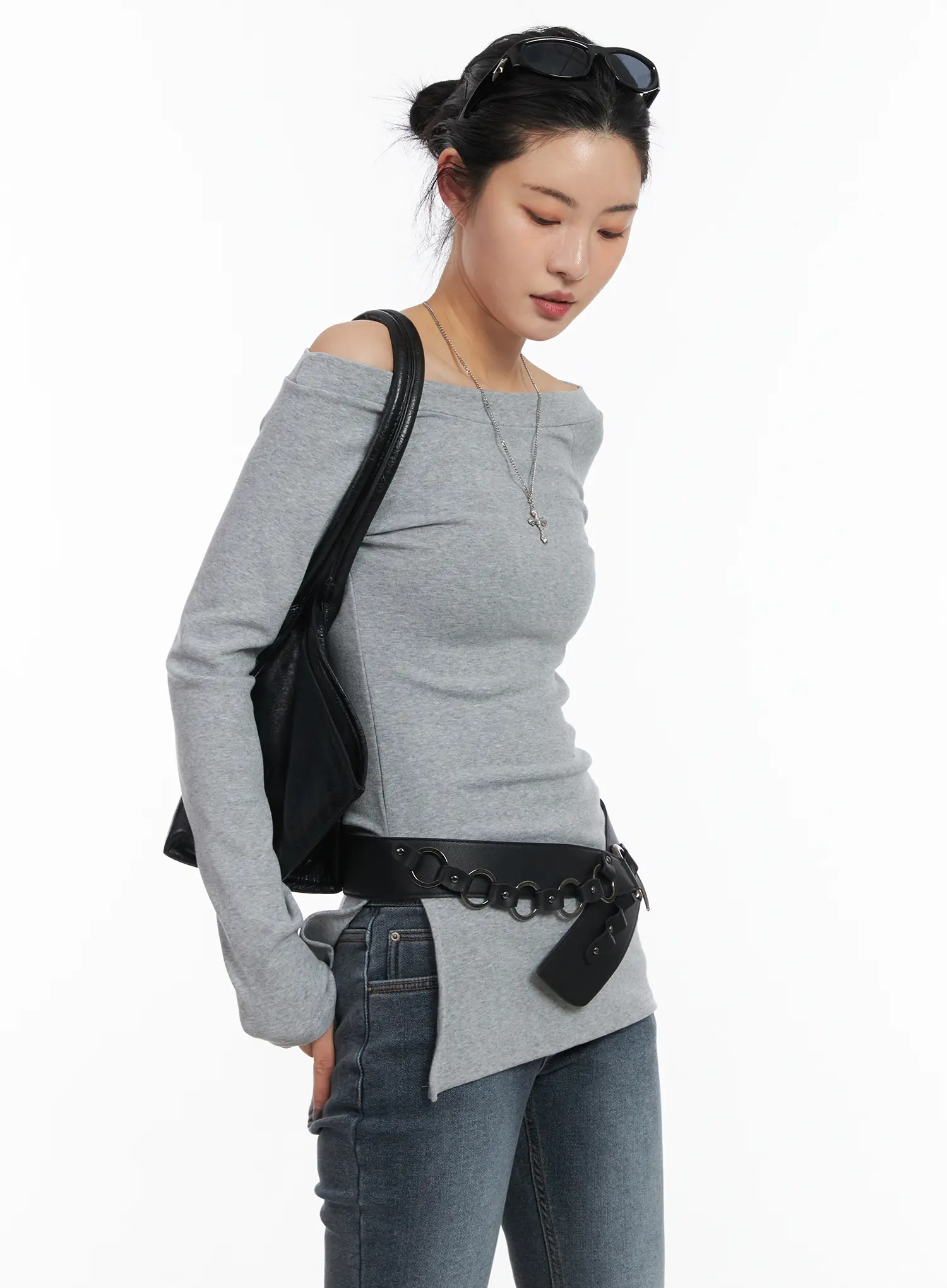 Off-Shoulder Slit Long Sleeve Top CD509