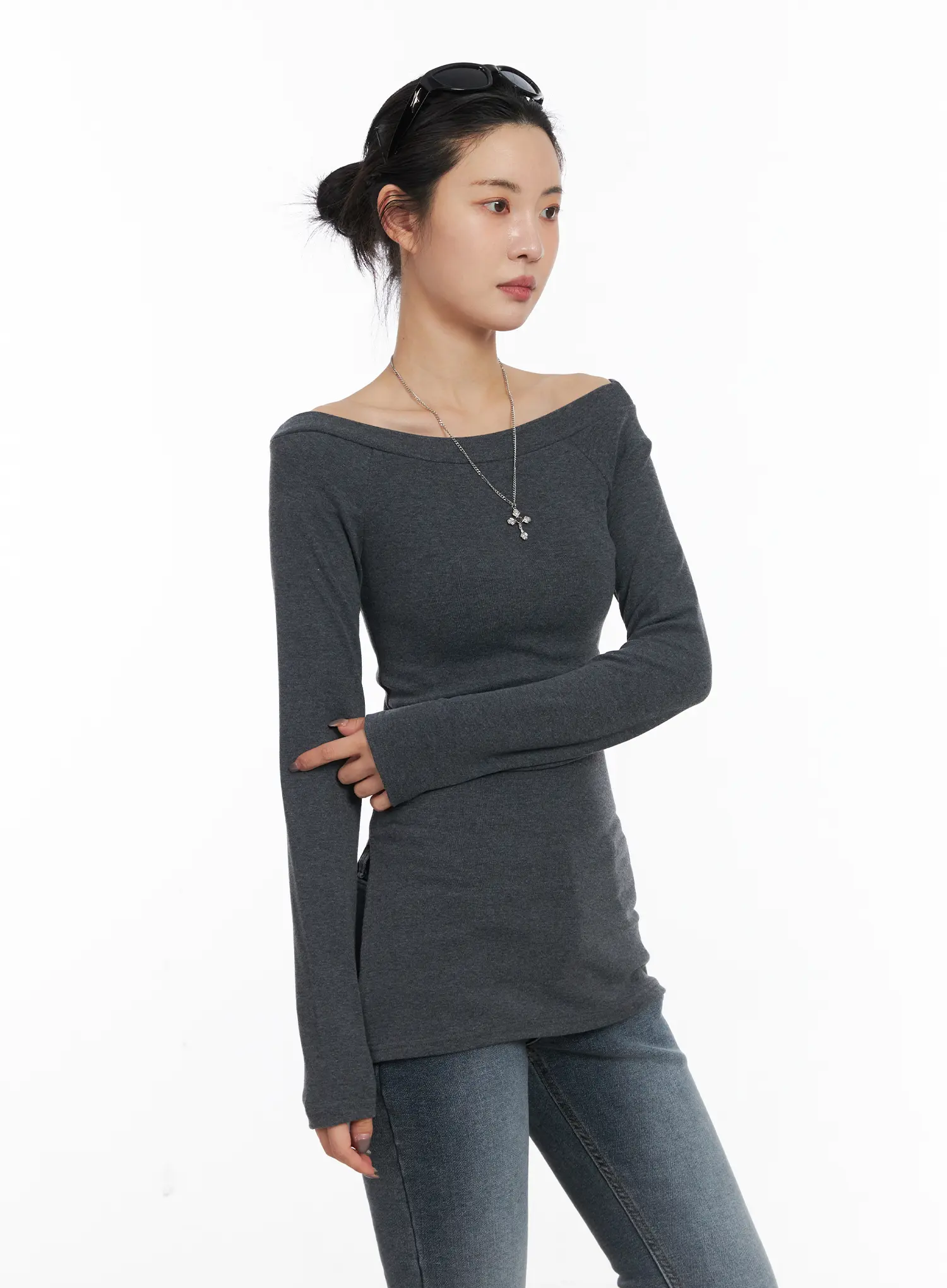 Off-Shoulder Slit Long Sleeve Top CD509 - Image 8