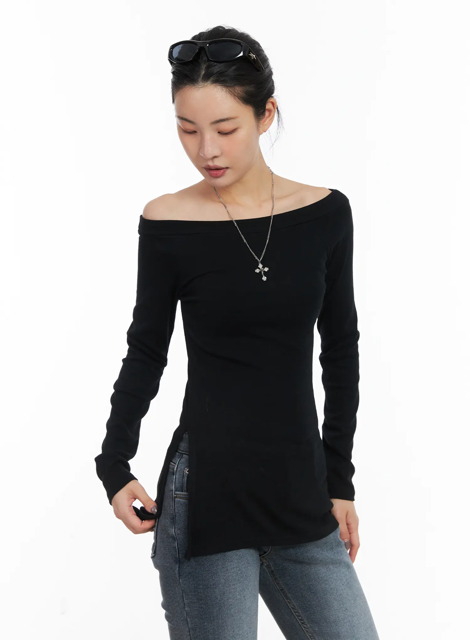 Off-Shoulder Slit Long Sleeve Top CD509 - Image 9