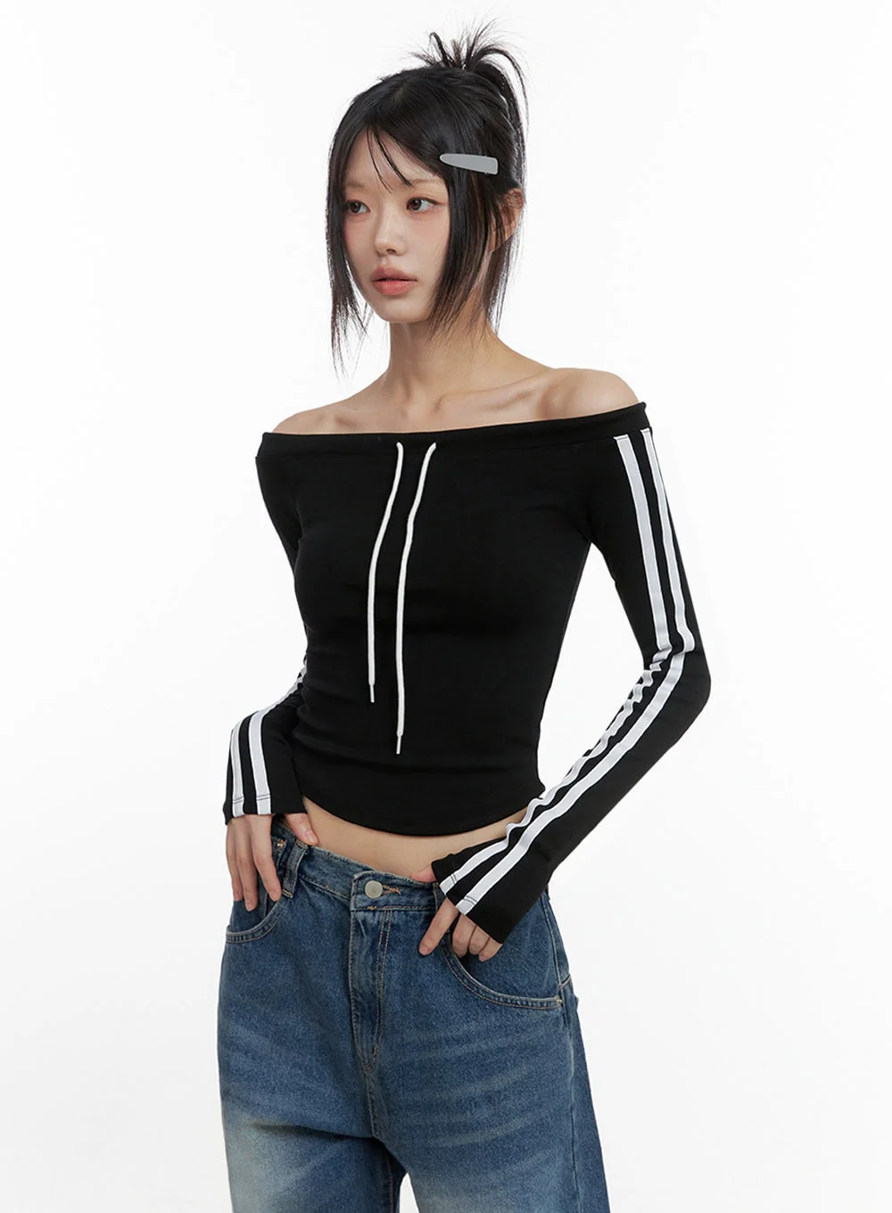 Off-Shoulder String Crop Top IO430 - Image 3
