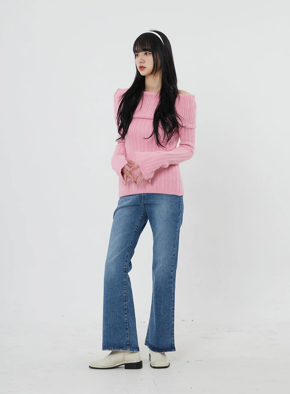 Off-Shoulder Stripe Knit Top OD22 - Image 3