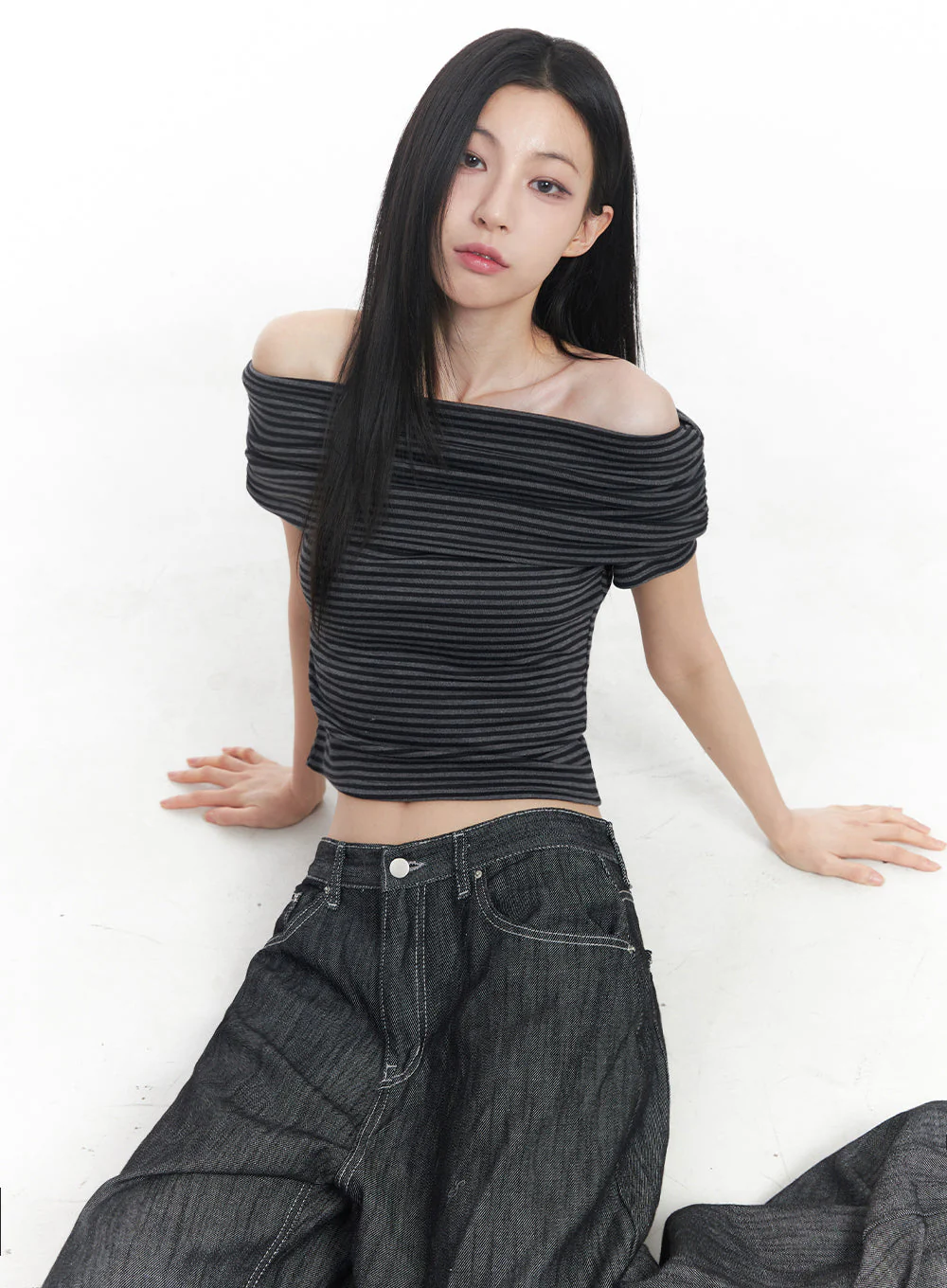 Off-Shoulder Striped Tee IY516 - Image 12