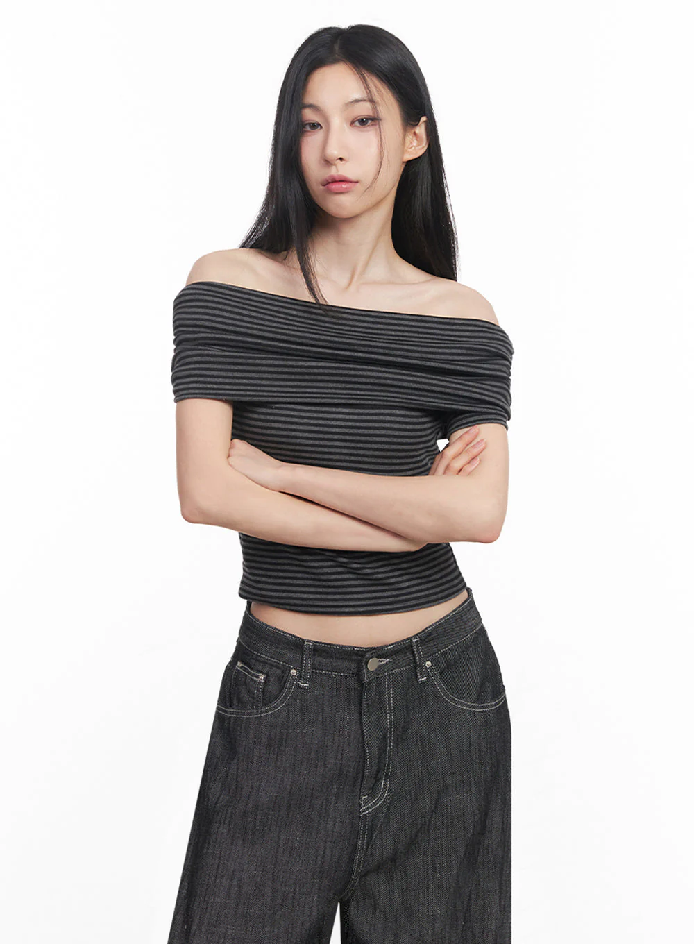 Off-Shoulder Striped Tee IY516 - Image 13