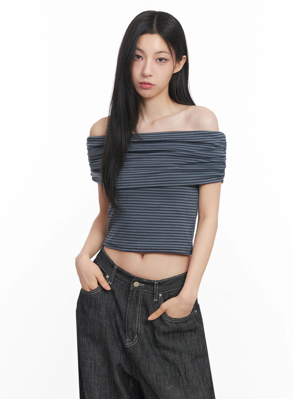 Off-Shoulder Striped Tee IY516 - Image 14