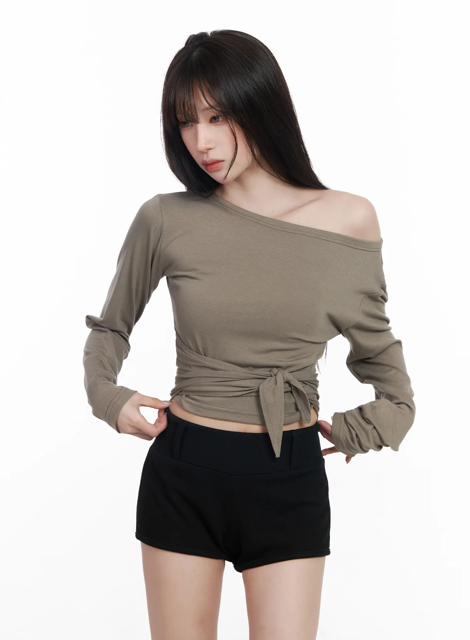 Off-Shoulder Wrap Tie Long Sleeve Top CF523 - Image 9