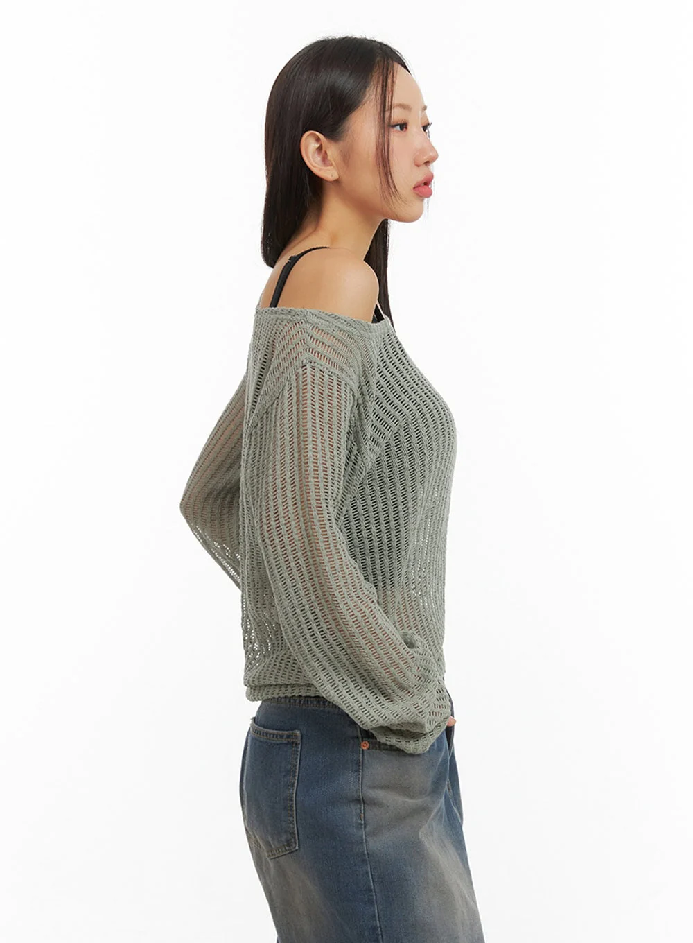 One-Shoulder See-Through Knit Top IS402 - Image 4