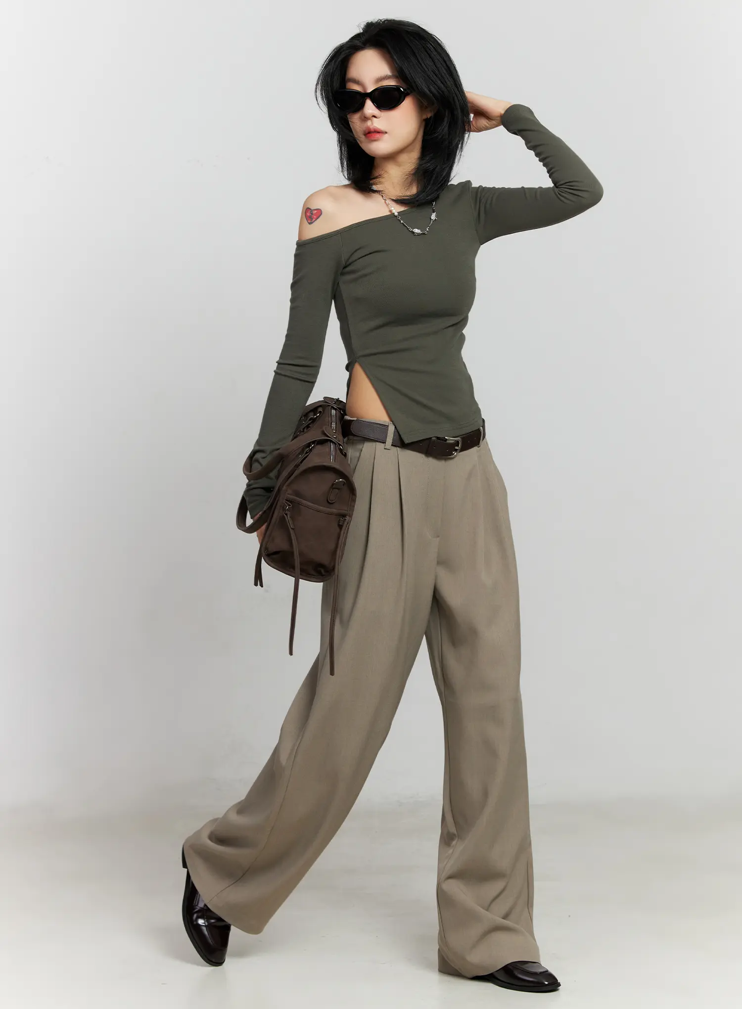 One-Shoulder Side Slit Long Sleeve Top CJ522 - Image 3