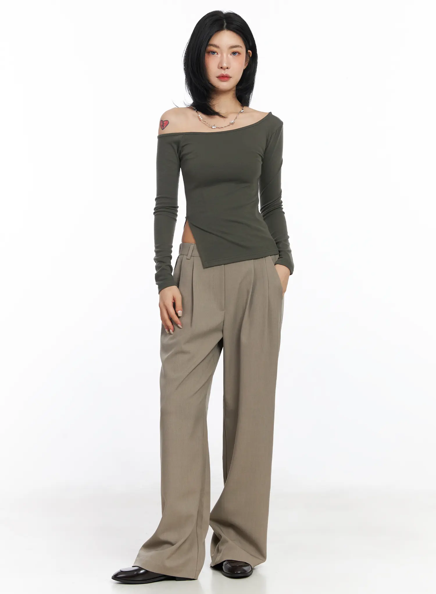 One-Shoulder Side Slit Long Sleeve Top CJ522 - Image 4