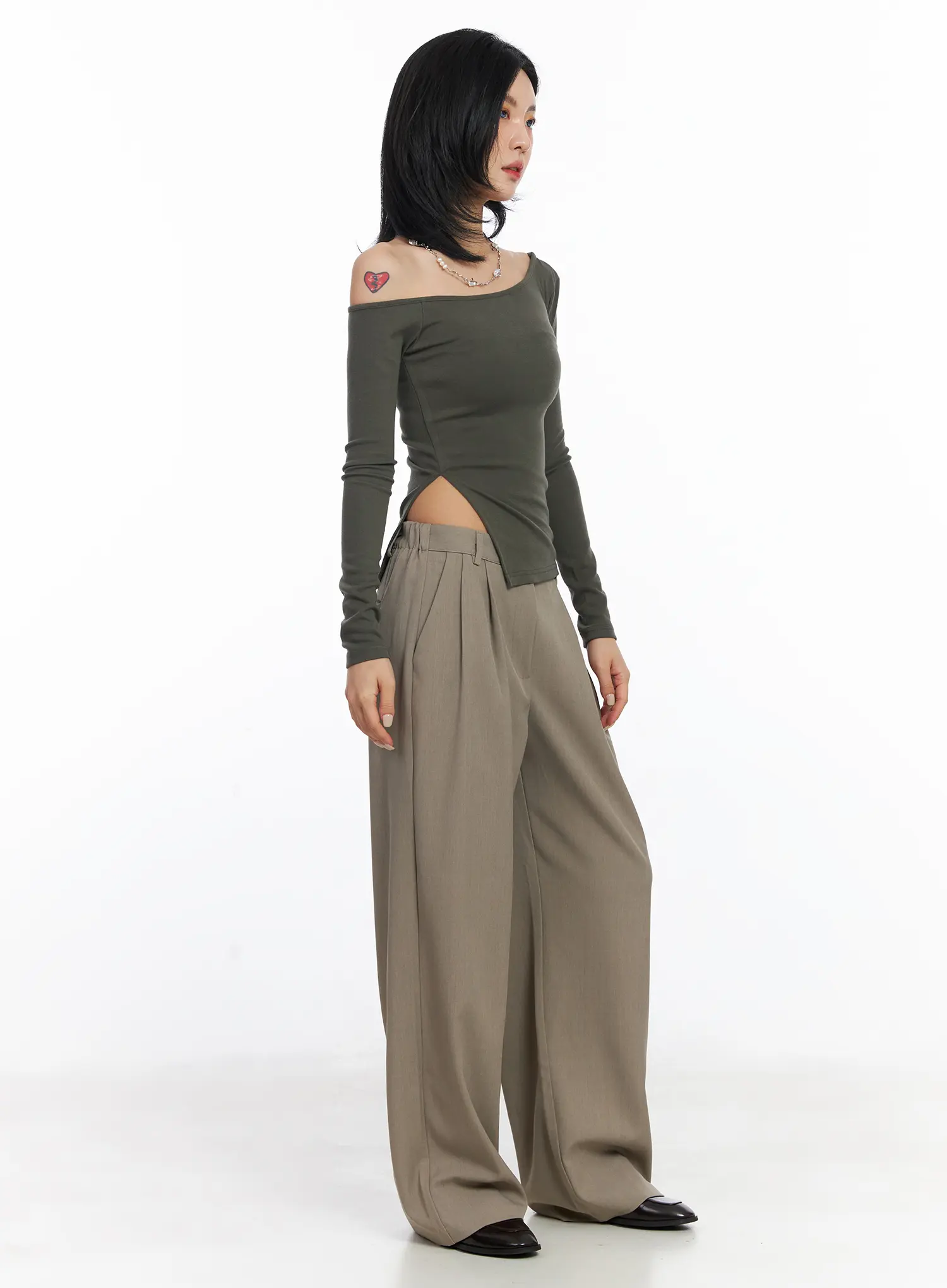 One-Shoulder Side Slit Long Sleeve Top CJ522 - Image 7