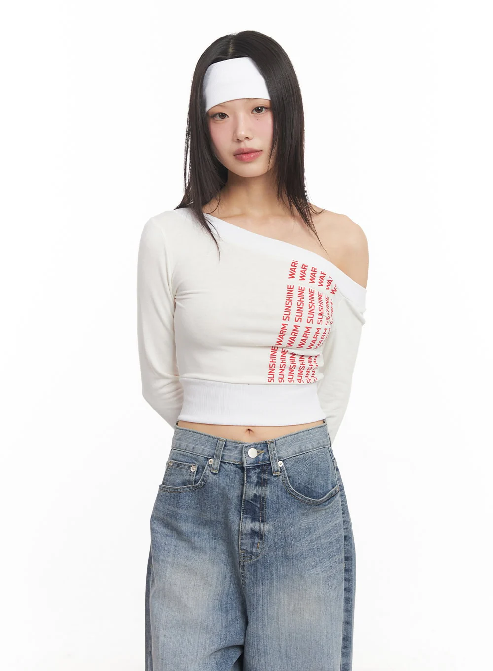 One-Shoulder Wrap Long-Sleeve Crop Top CA522 - Image 2