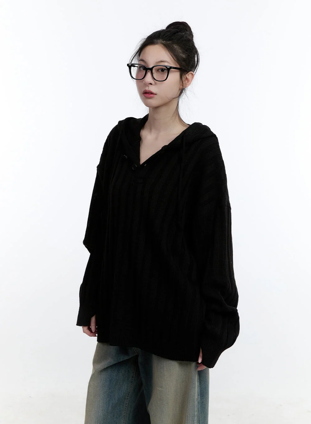 Oversize Ribbed Hooded Sweater CJ522 - Image 10