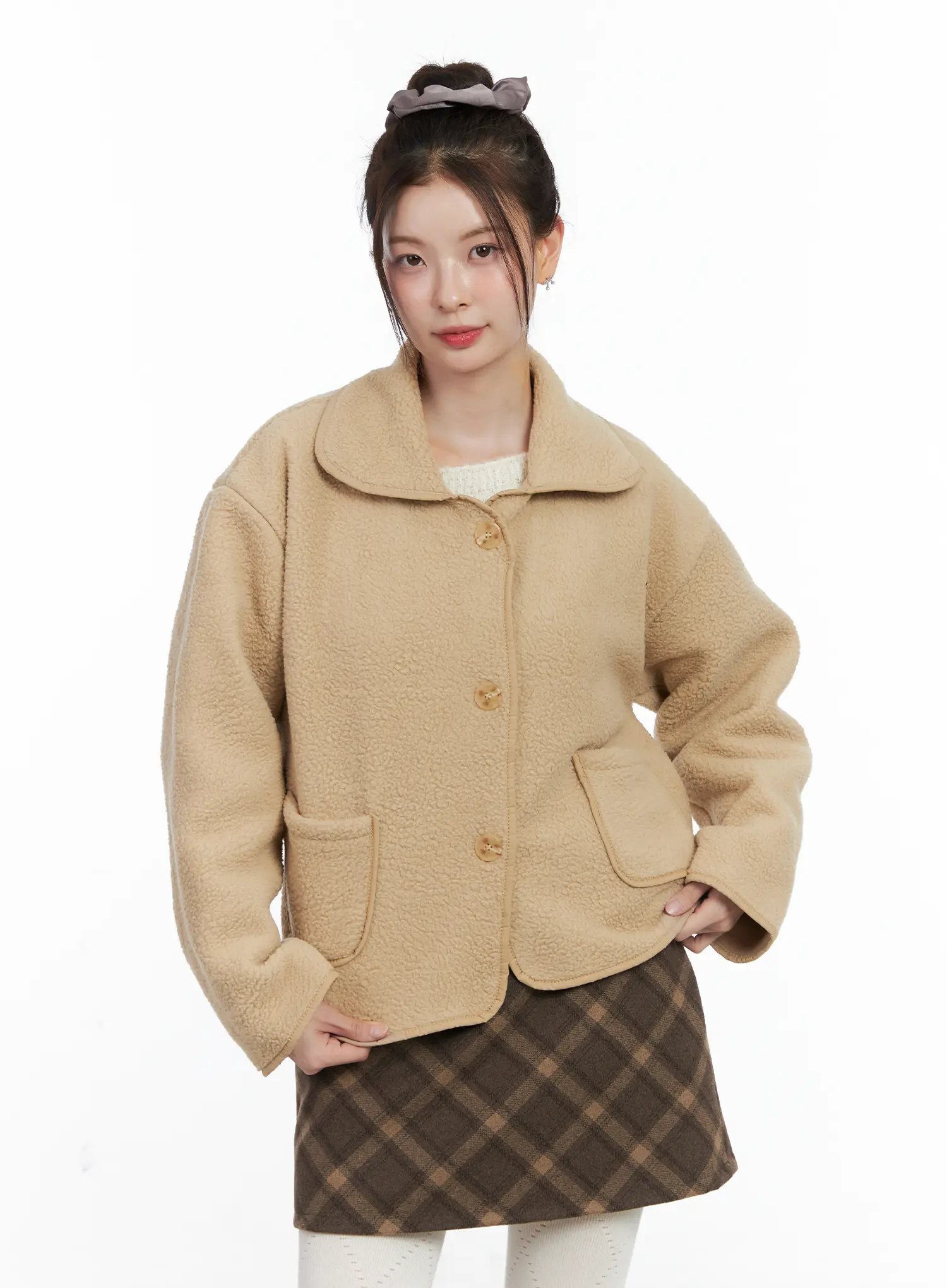 Oversized Button-Up Fleece Jacket CN518 - Image 2