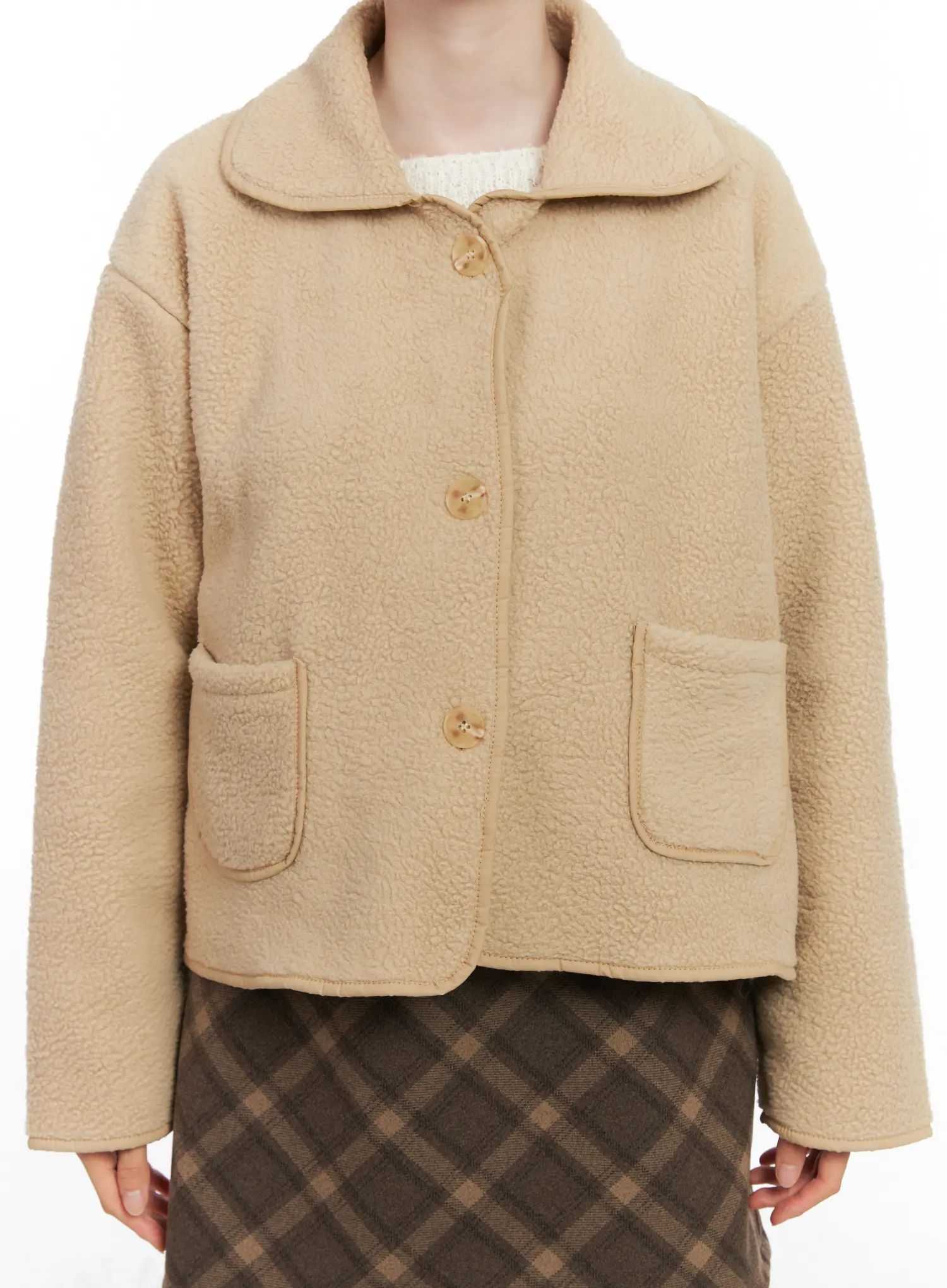 Oversized Button-Up Fleece Jacket CN518 - Image 4