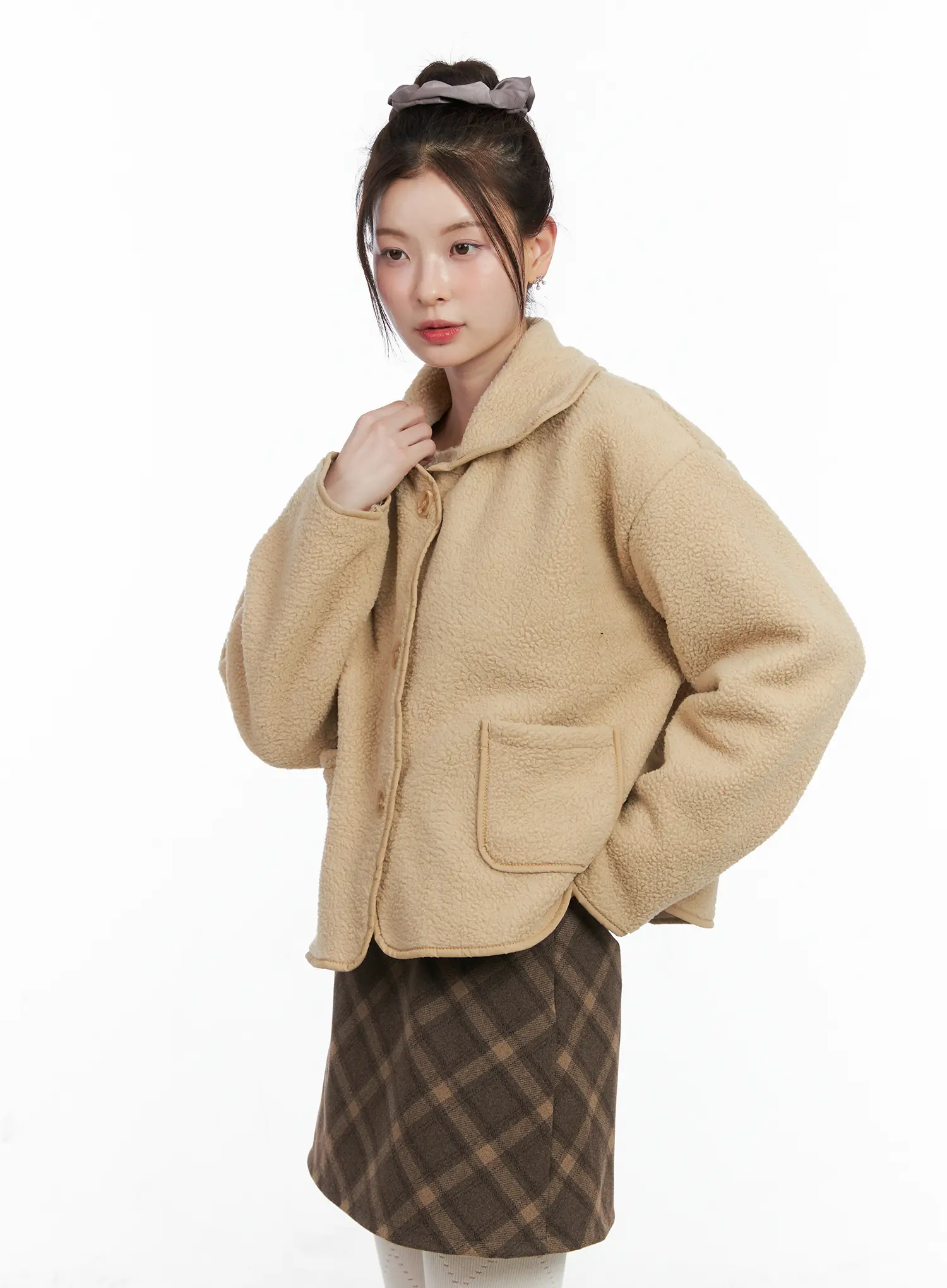 Oversized Button-Up Fleece Jacket CN518 - Image 5