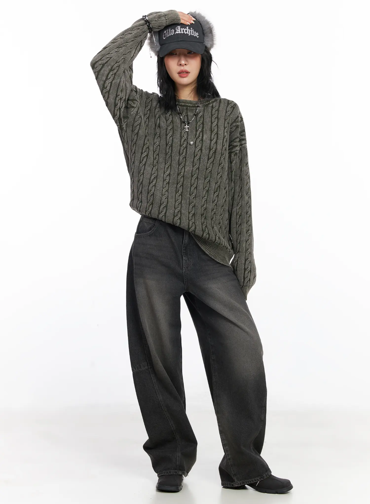 Oversized Cable Knit Sweater CJ522 - Image 3