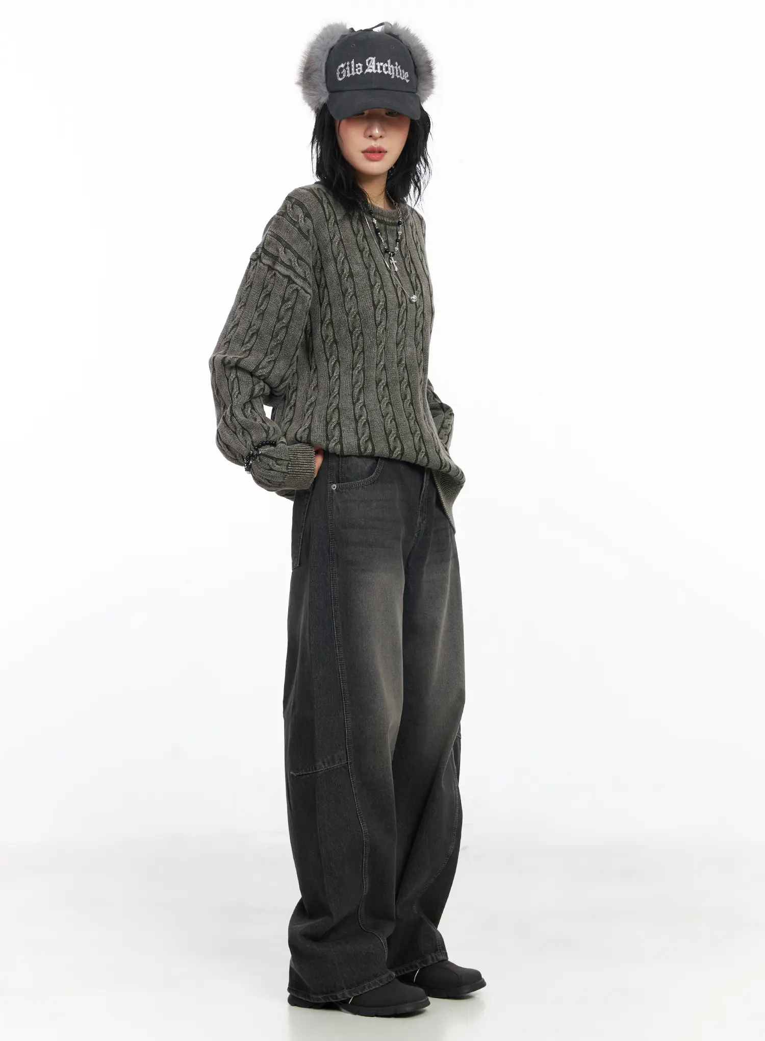 Oversized Cable Knit Sweater CJ522 - Image 6