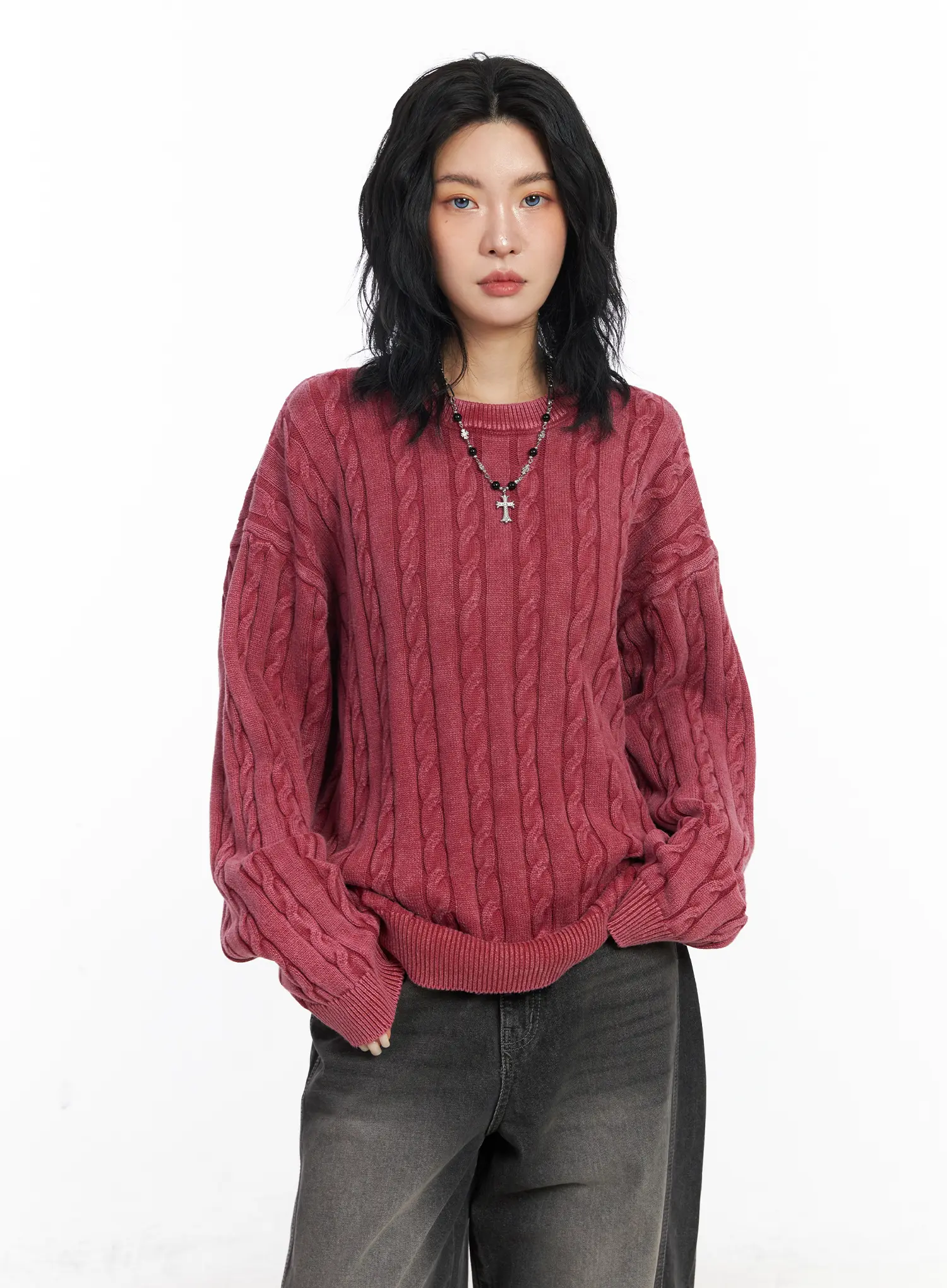 Oversized Cable Knit Sweater CJ522 - Image 7