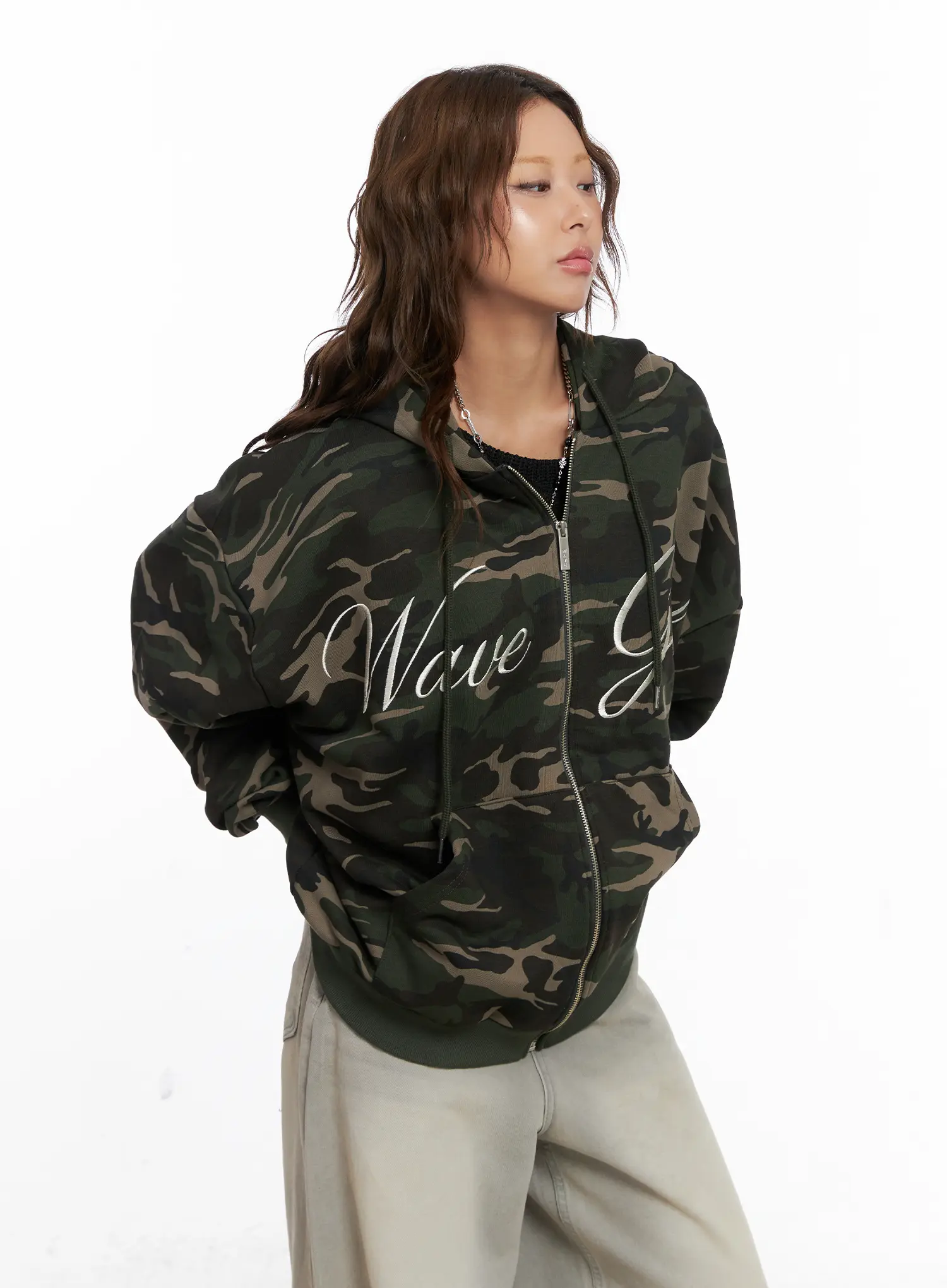 Oversized Camo Lettered Hoodie CS522 - Image 5