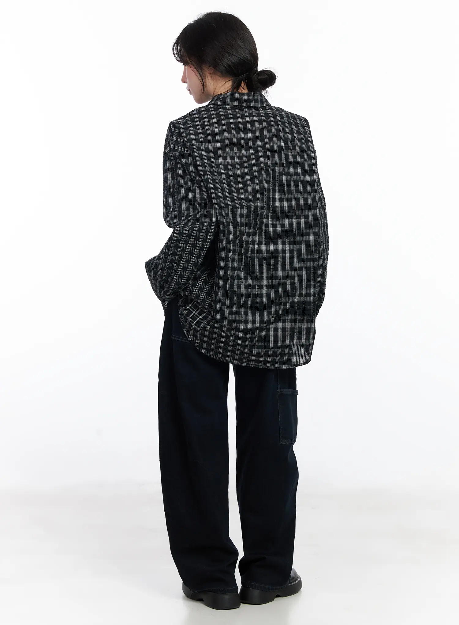 Oversized Checkered Long Sleeve Shirt CJ526 - Image 4