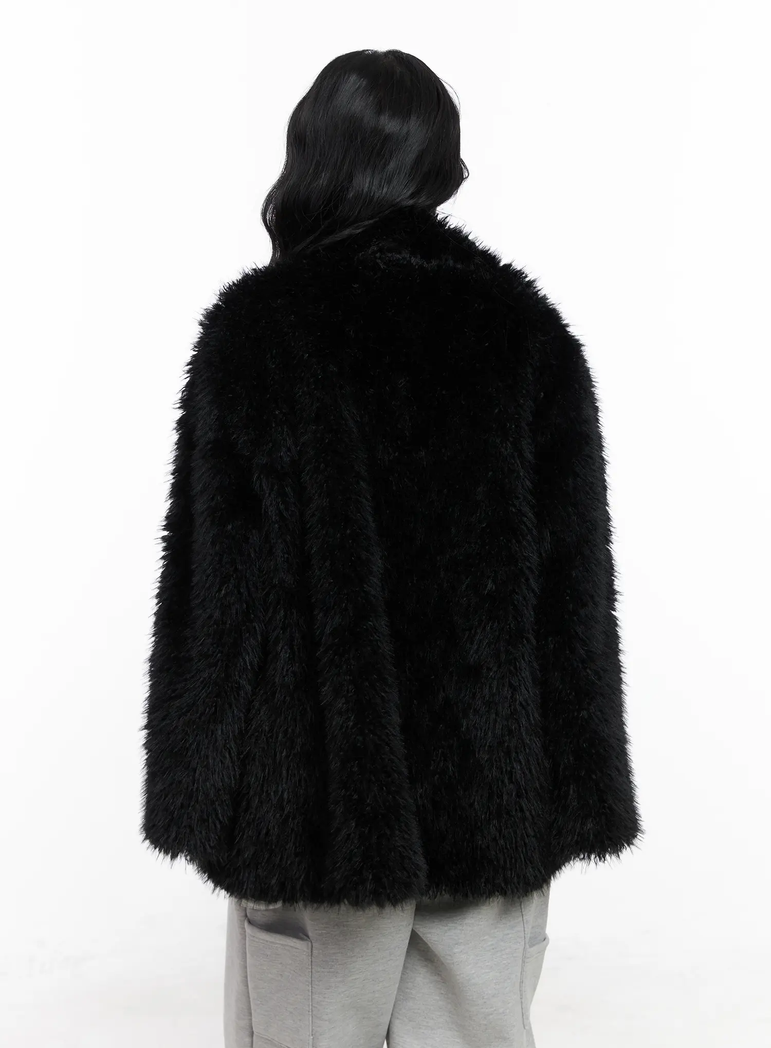 Oversized Collar Faux Fur Jacket CN514 - Image 11