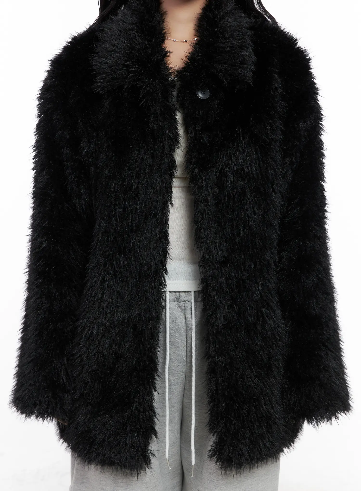 Oversized Collar Faux Fur Jacket CN514 - Image 6