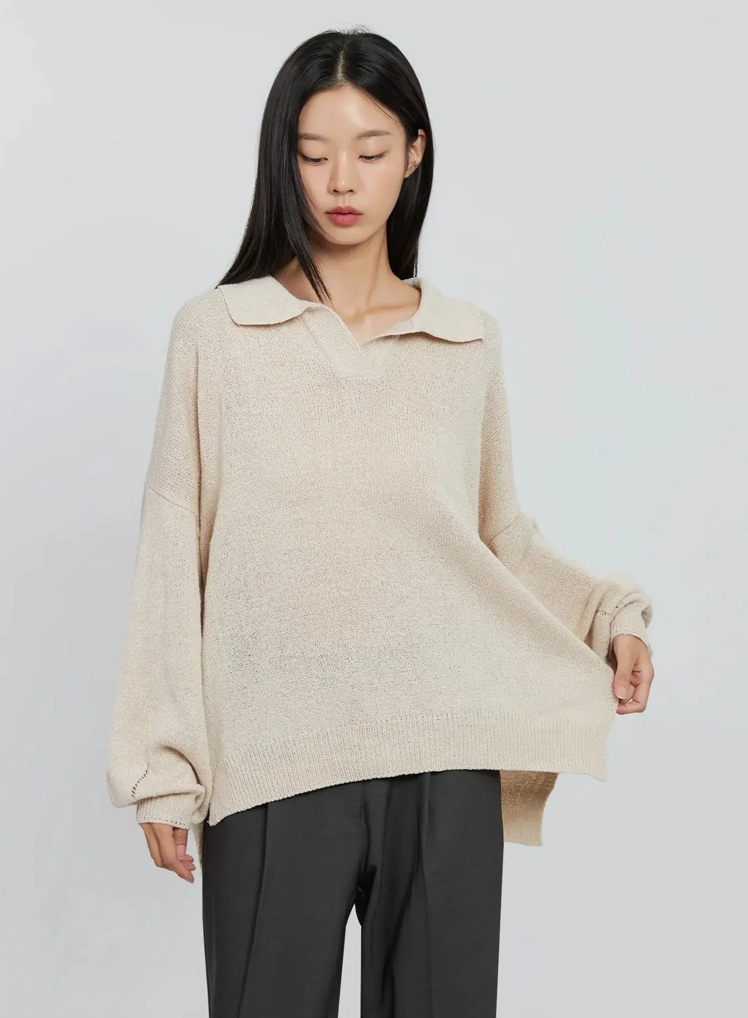 Oversized Collar Knit Top IN507 - Image 13